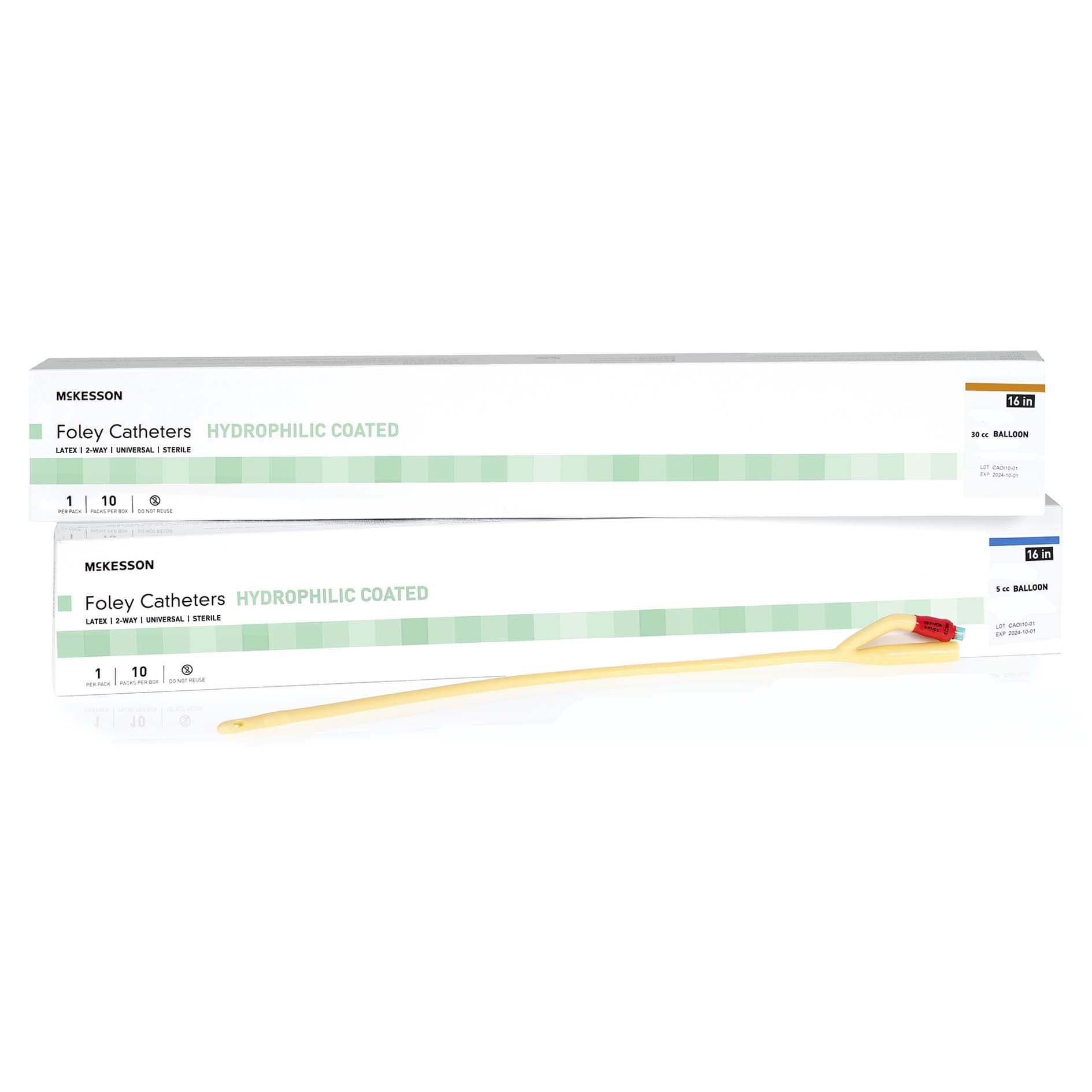 McKesson Foley Catheter Sterile 2-Way, Green, 14 Fr, Standard Tip - Box of 10 - Image 1