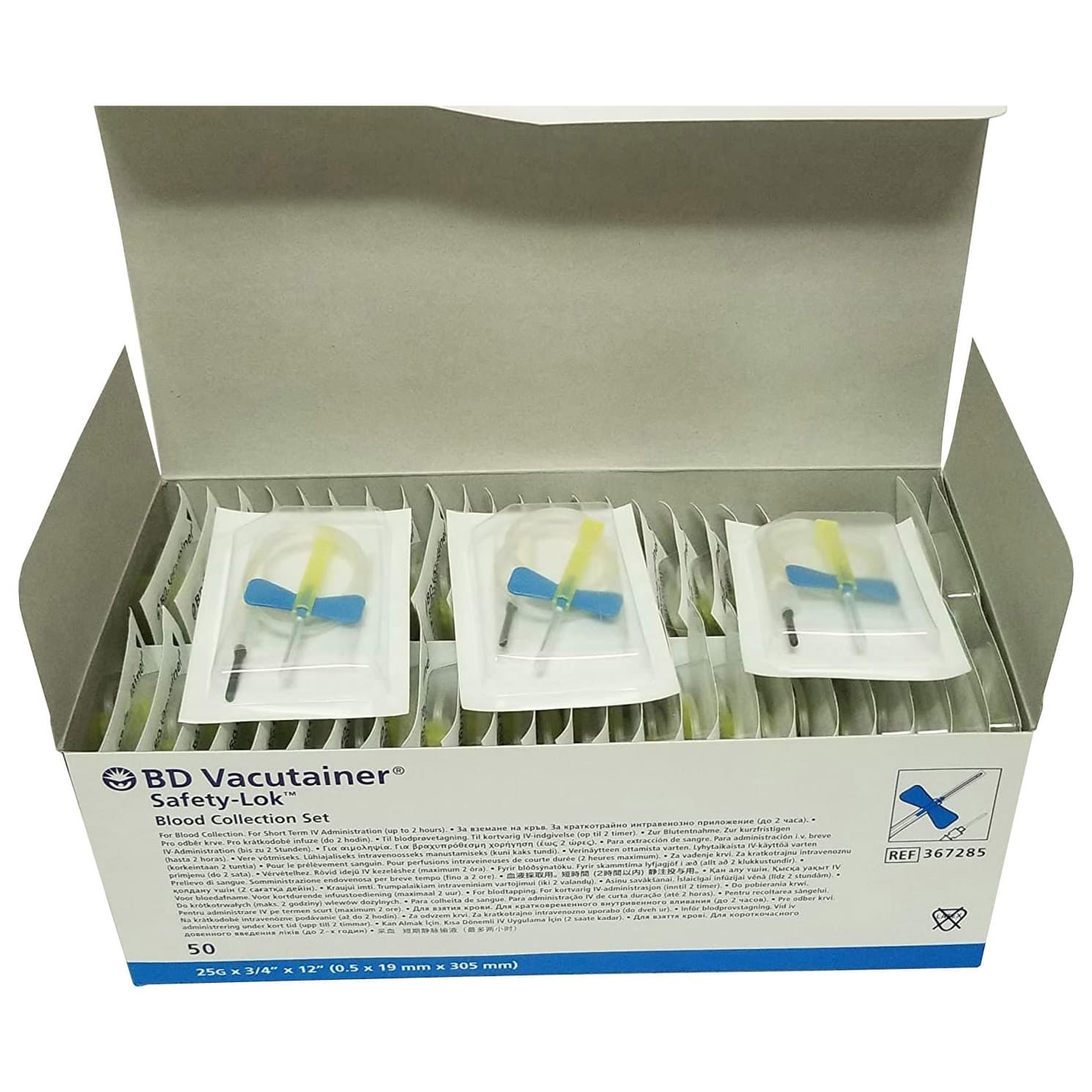 BD Vacutainer Safety-Lok Blood Collection Set, 12 Inch, 25 Gauge, Royal Blue - Box of 50 - Image 1