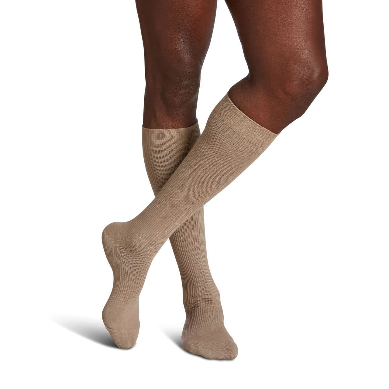 Sigvaris Casual Cotton Calf High Compression Socks, 15-20 mmHg, Size B, Khaki - Pair - Image 1