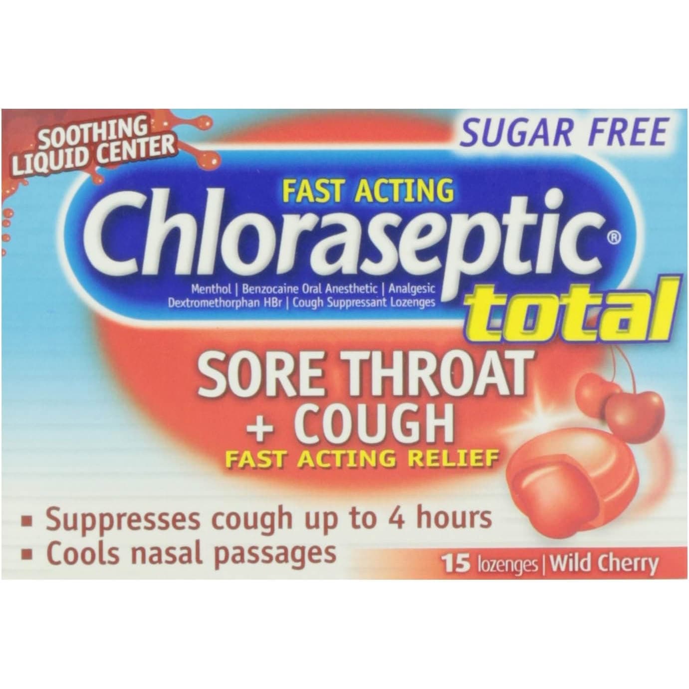Chloraseptic Total, Sore Throat+ Cough Lozenges, Wild Cherry, 15 Count - Each - Image 1