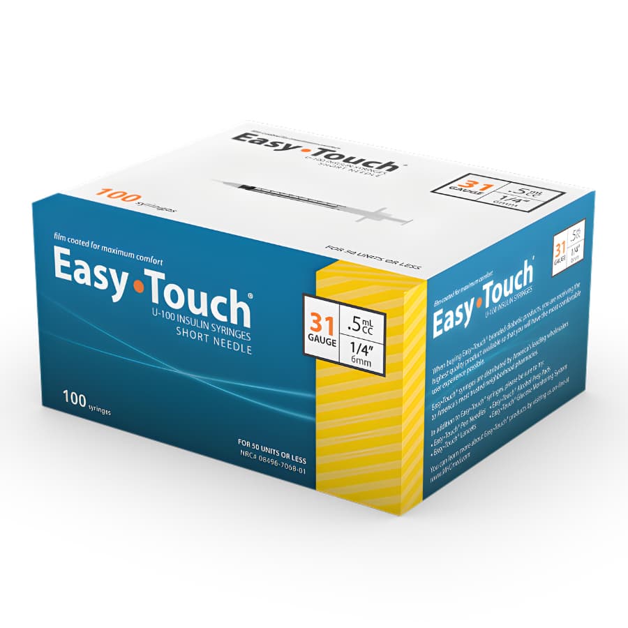 EasyTouch Standard Insulin Syringe with Needle, 1/4 Inch, 31 Gauge, 0.5 ml - Case of 500 - Image 1