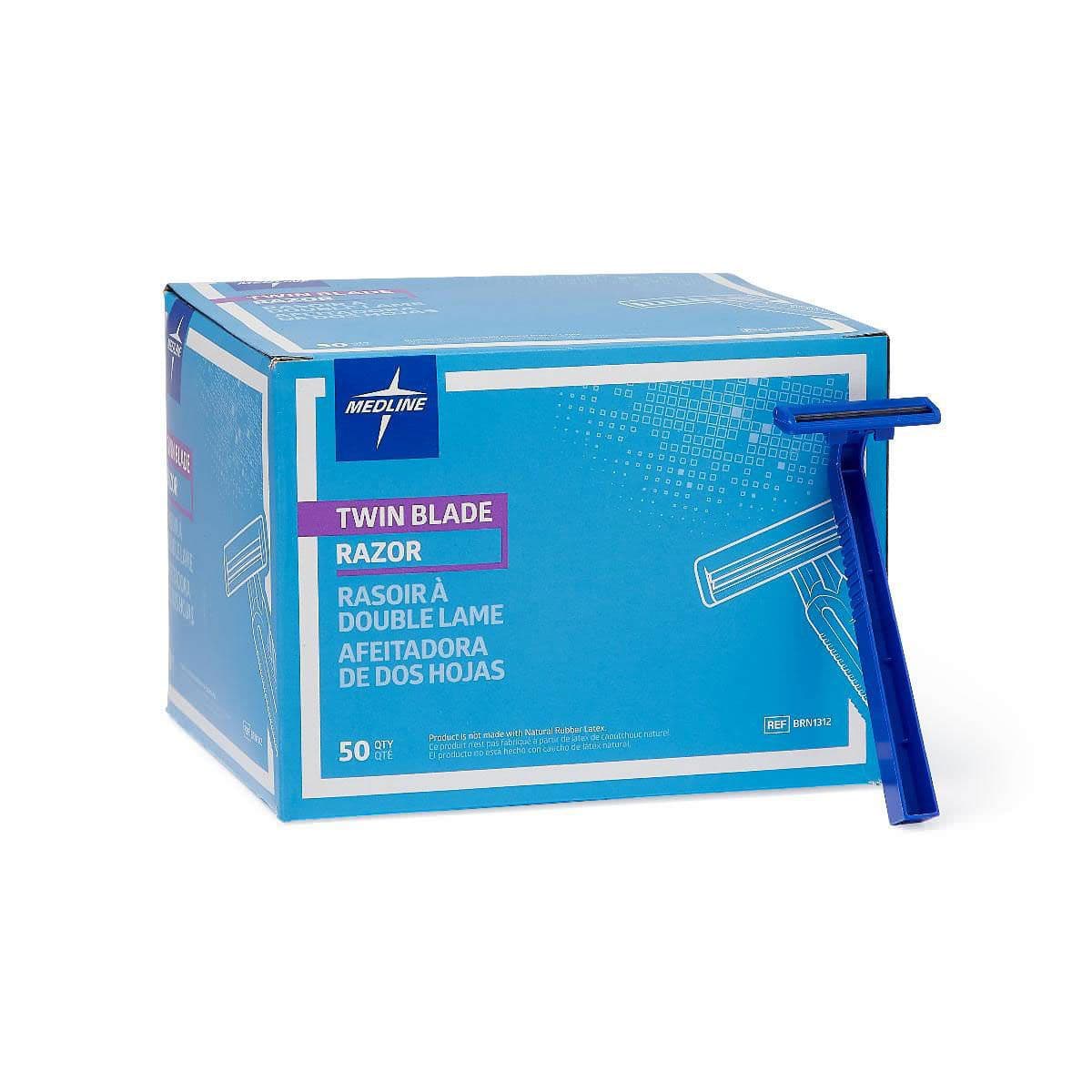 Medline Disposable Facial Razors with Twin Blades - Box of 50 - Image 1