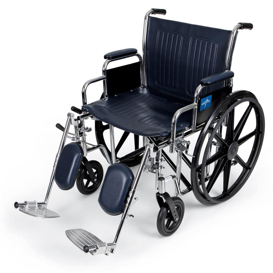 Medline Excel Extra Wide Bariatric Wheelchair 20"W x 18"D Seat with Removable Desk-Length Arms and Elevating Leg Rests - Image 1