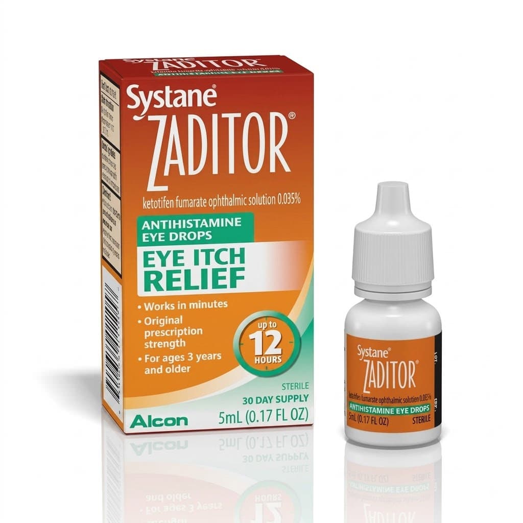 Alcon Zaditor Antihistamine Eye Drops, 0.035% Ketotifen Fumarate, 5 mL - Case of 24 - Image 1