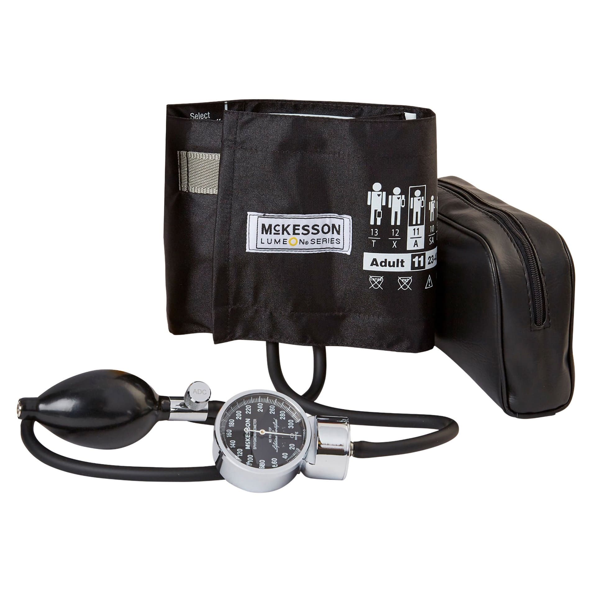 McKesson LUMEON 2-Tubes Aneroid Sphygmomanometer with Cuff, Black Cuff, Large - Image 1