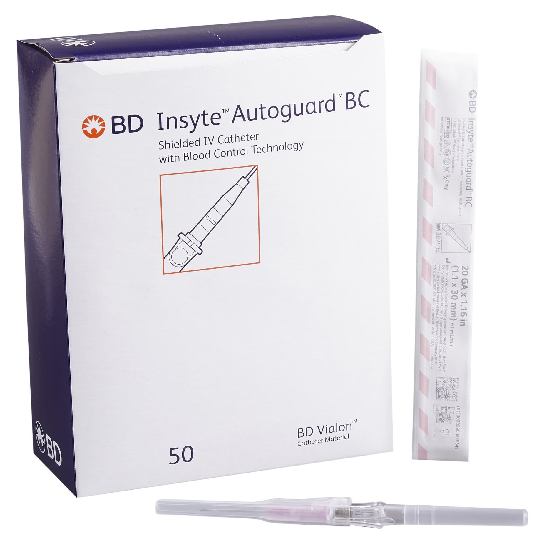 BD Insyte Autoguard Peripheral IV Catheter, Pink, 20 Gauge, 1.16 Inch - Case of 200 - Image 1