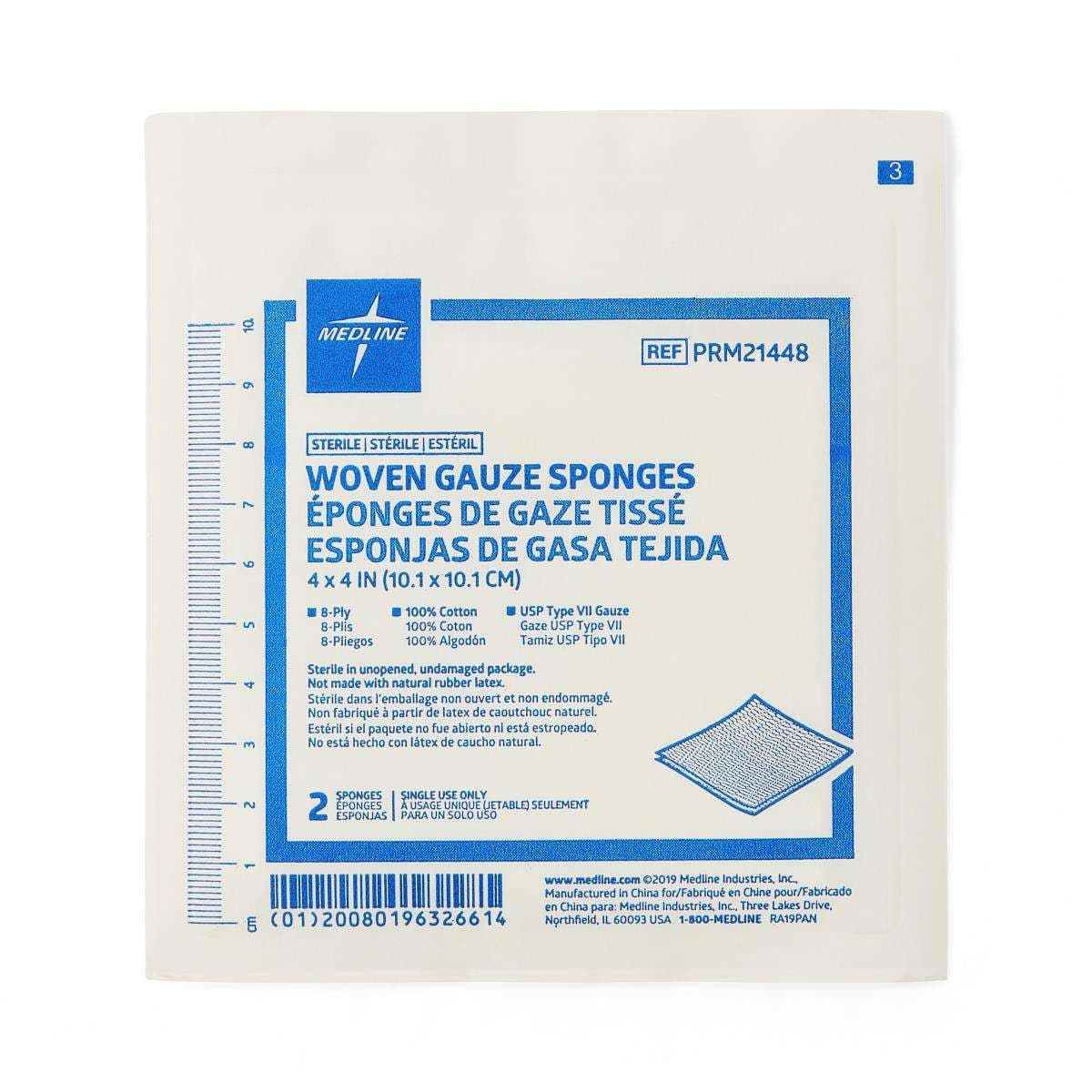 Medline Woven Sterile 8-Ply Gauze Sponges, USP Type VII, 4" x 4" - Case of 1200 - Image 1