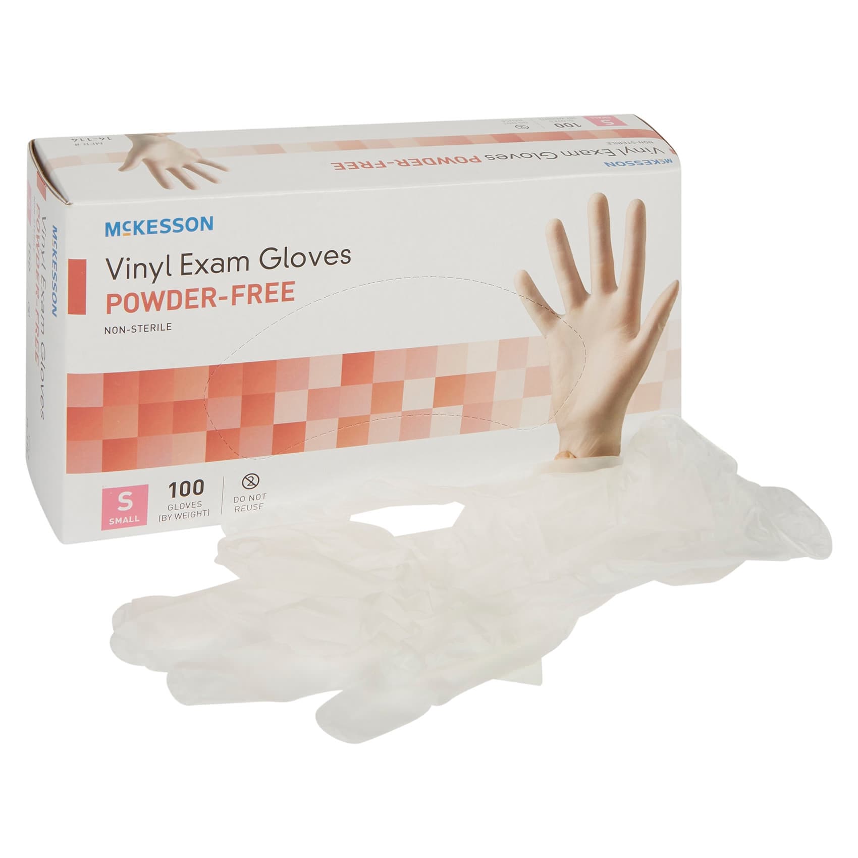 McKesson Standard Cuff Vinyl Powder Free Exam Gloves, Clear, Small - Box of 100 - Image 1