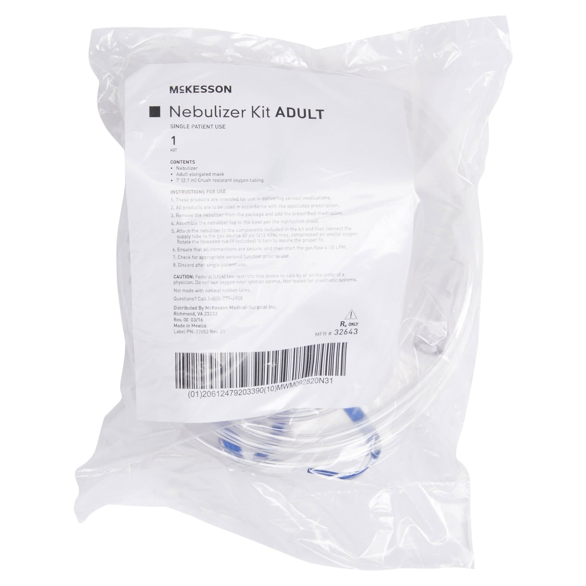 McKesson Handheld Nebulizer Kit Elbow Adapter Aerosol Mask Delivery Small Volume 7 Foot Oxygen Tube Length - Image 1