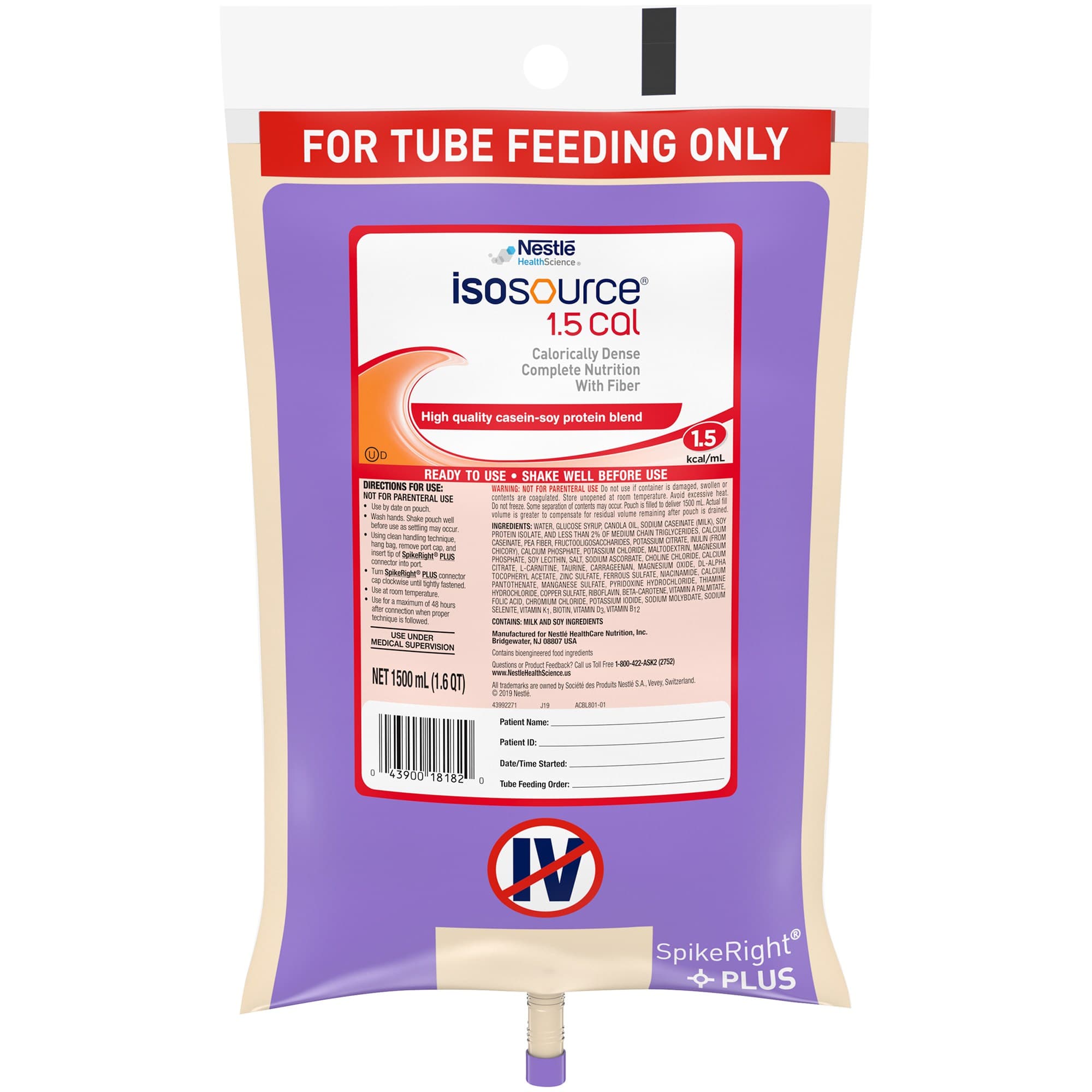 Isosource 1.5 Cal Ready to Hang Tube Feeding Formula, 50.7 oz - Case of 4 - Image 1