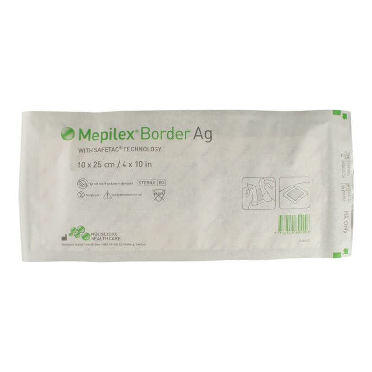 Mepilex Border Ag Antimicrobial Foam Dressing, 4 x 10 Inch - Each - Image 1