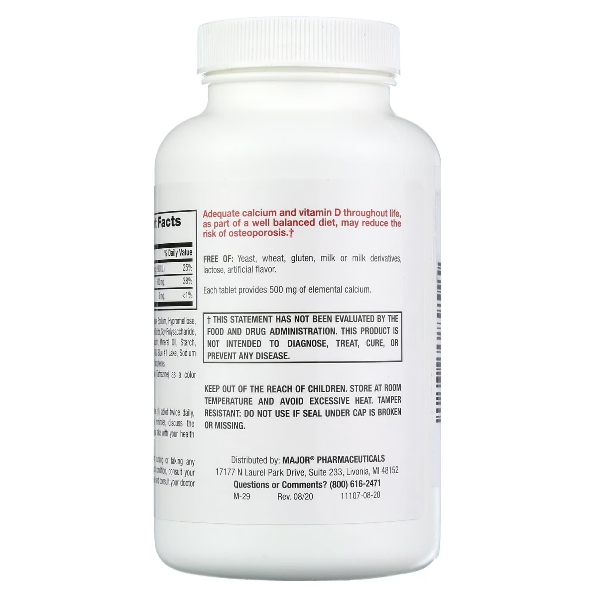 Major Pharmaceuticals Oyster Shell Calcium with Vitamin D Tablets, 500 mg - Image 3