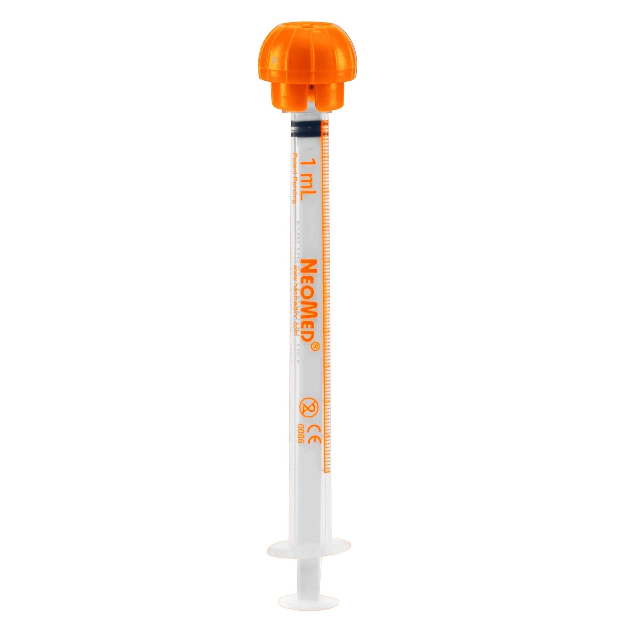 NeoConnect Enteral Oral Syringe, Orange, 1 mL - Case of 200 - Image 1