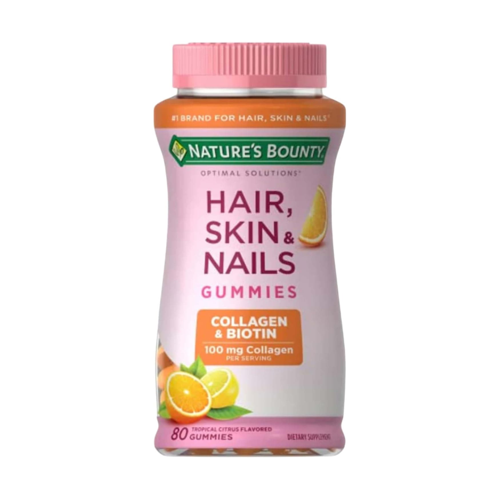 Nature's Bounty Optimal Solutions Hair, Skin & Nails Gummies, Citrus Flavoured, 2500 mcg - Bottle of 80 - Image 1