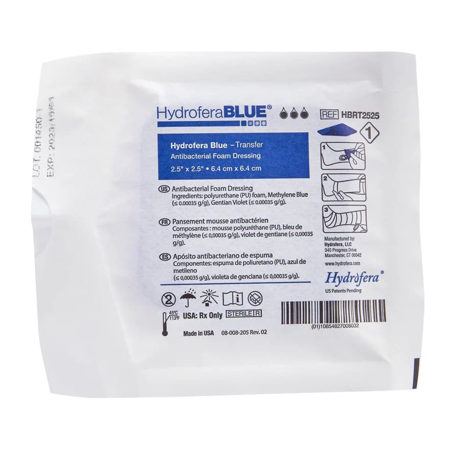 Hydrofera Blue Transfer Antibacterial Foam Dressing, 2.5 x 2.5 Inch - Each - Image 1