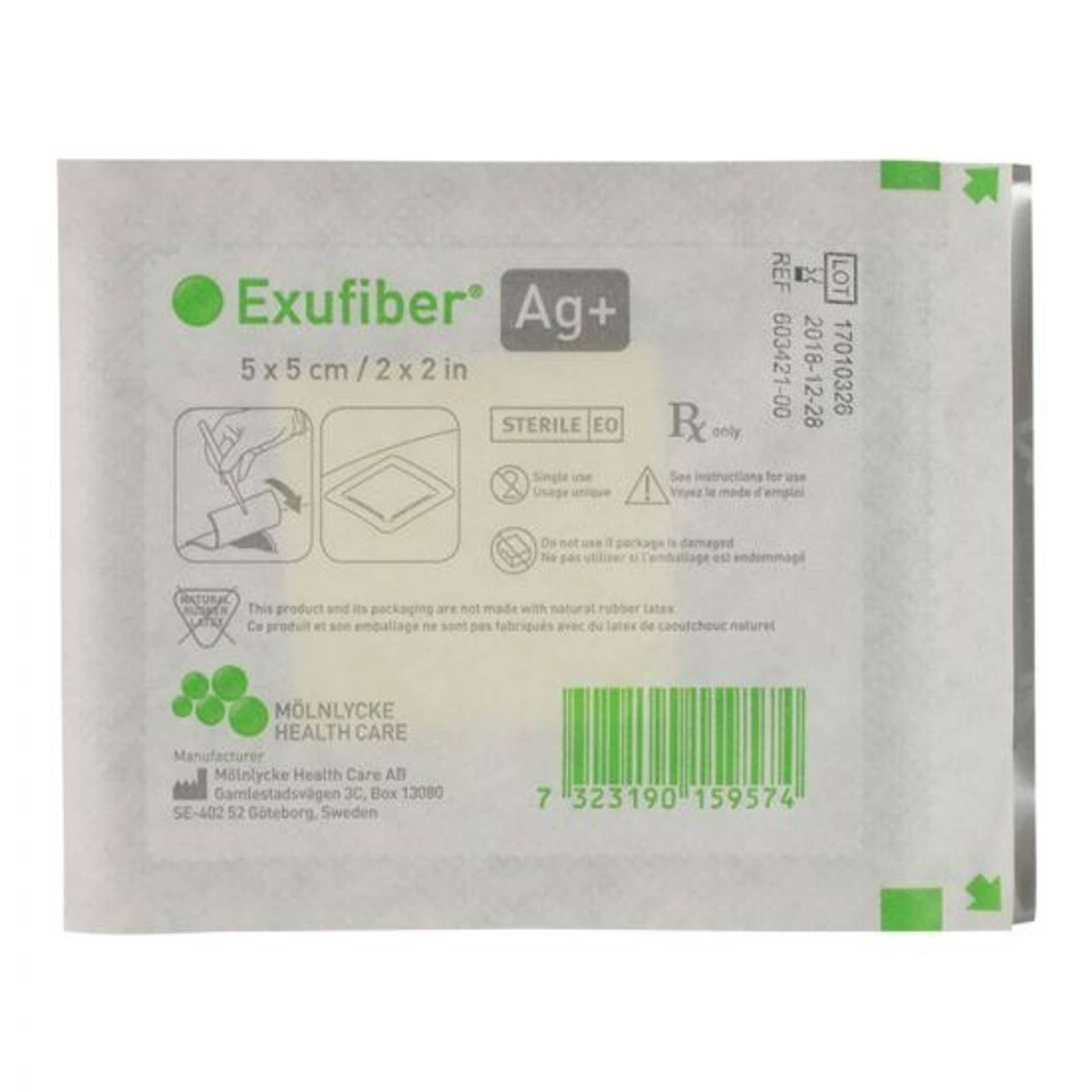 Exufiber Ag+ Antimicrobial Gelling Fiber Dressing, 2 x 2 Inch - Each - Image 1