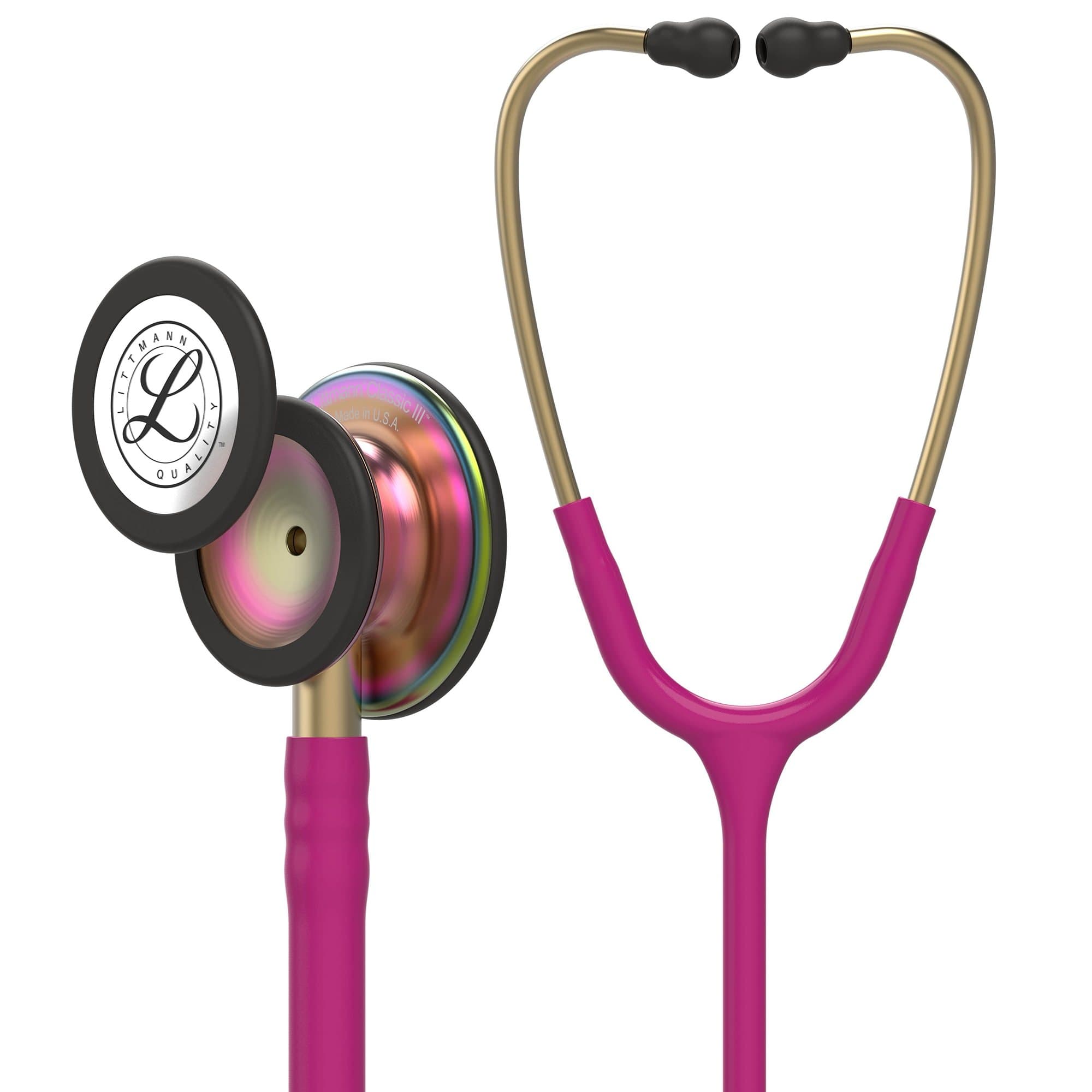 3M Littmann Classic III Monitoring Stethoscope, Rainbow Finish Chestpiece, Raspberry - Image 1