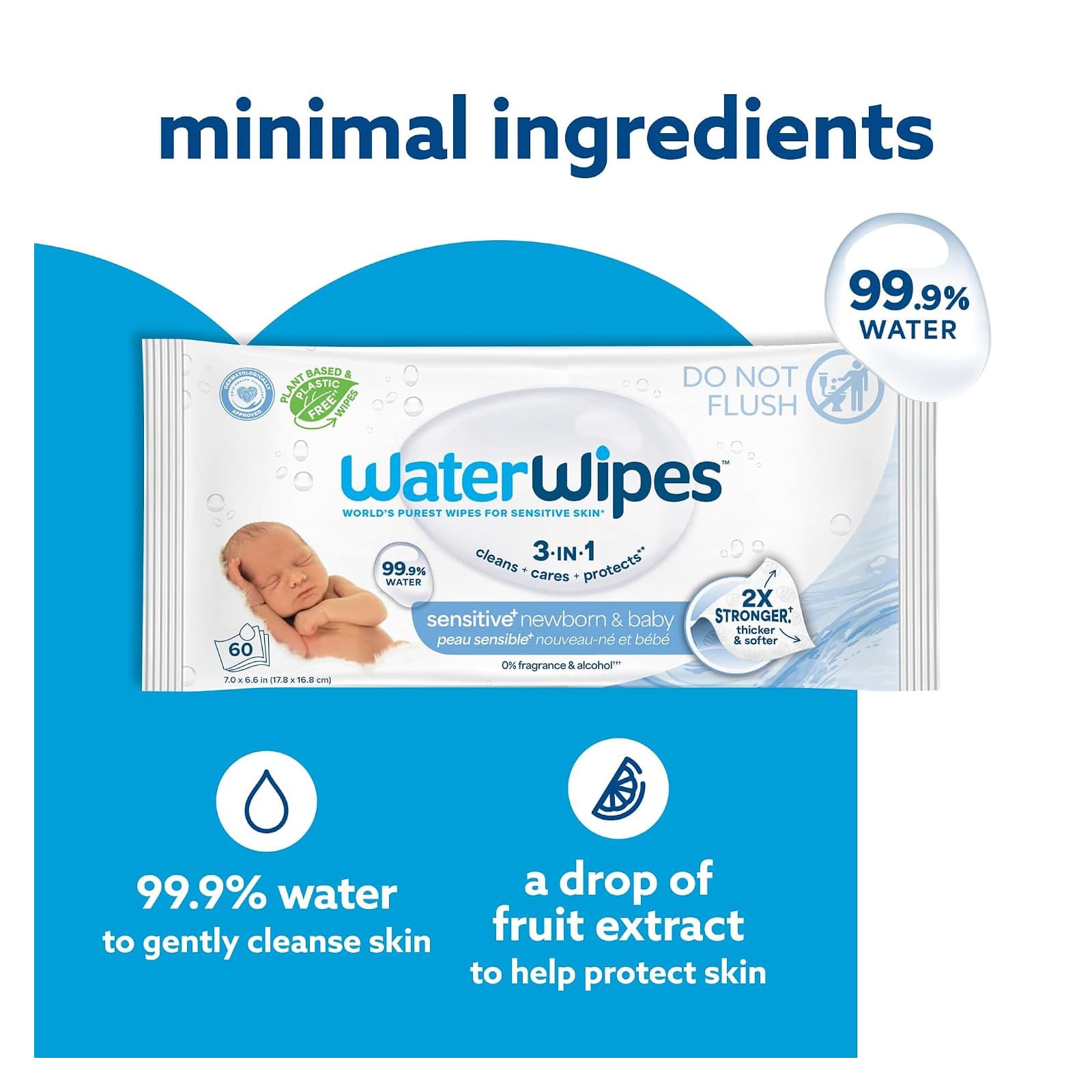 WaterWipes Sensitive New Born and Baby Wipes, 3 in 1 - Image 3