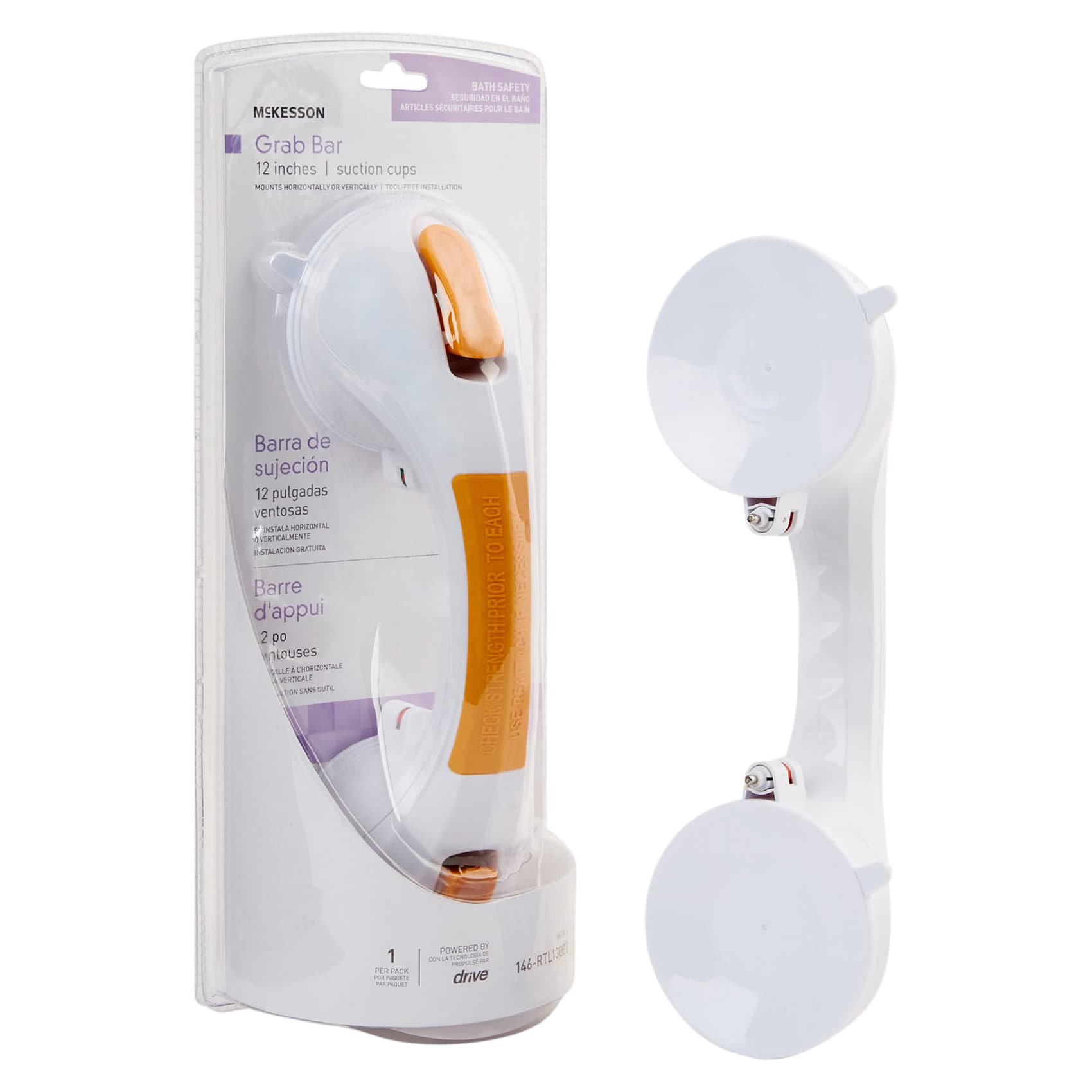 McKesson Plastic Suction-Cup Grab Bar, 12 Inch - Image 1