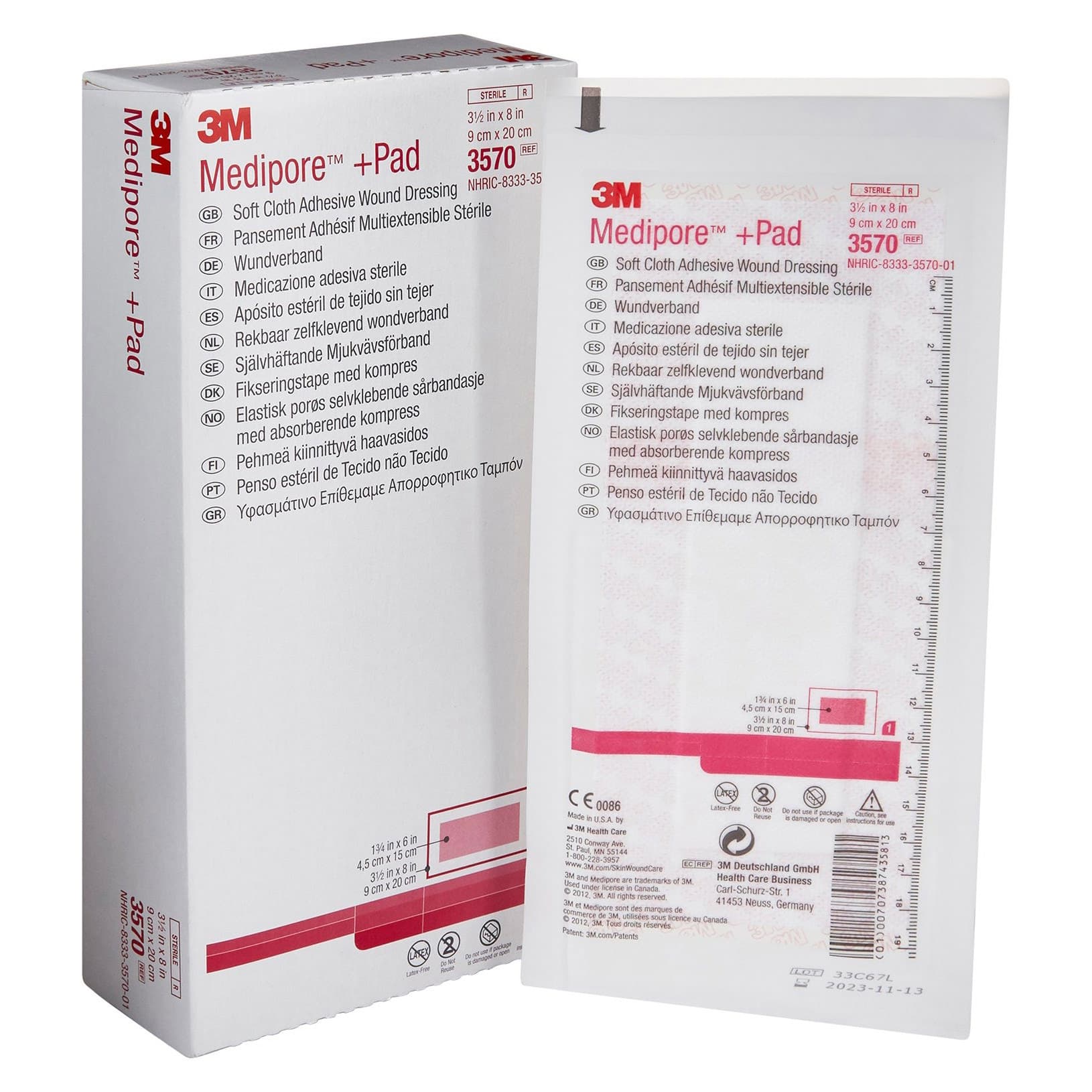 3M Medipore Plus Pad Soft Cloth Adhesive Dressing, 3.5" x 8" - Case of 100 - Image 1