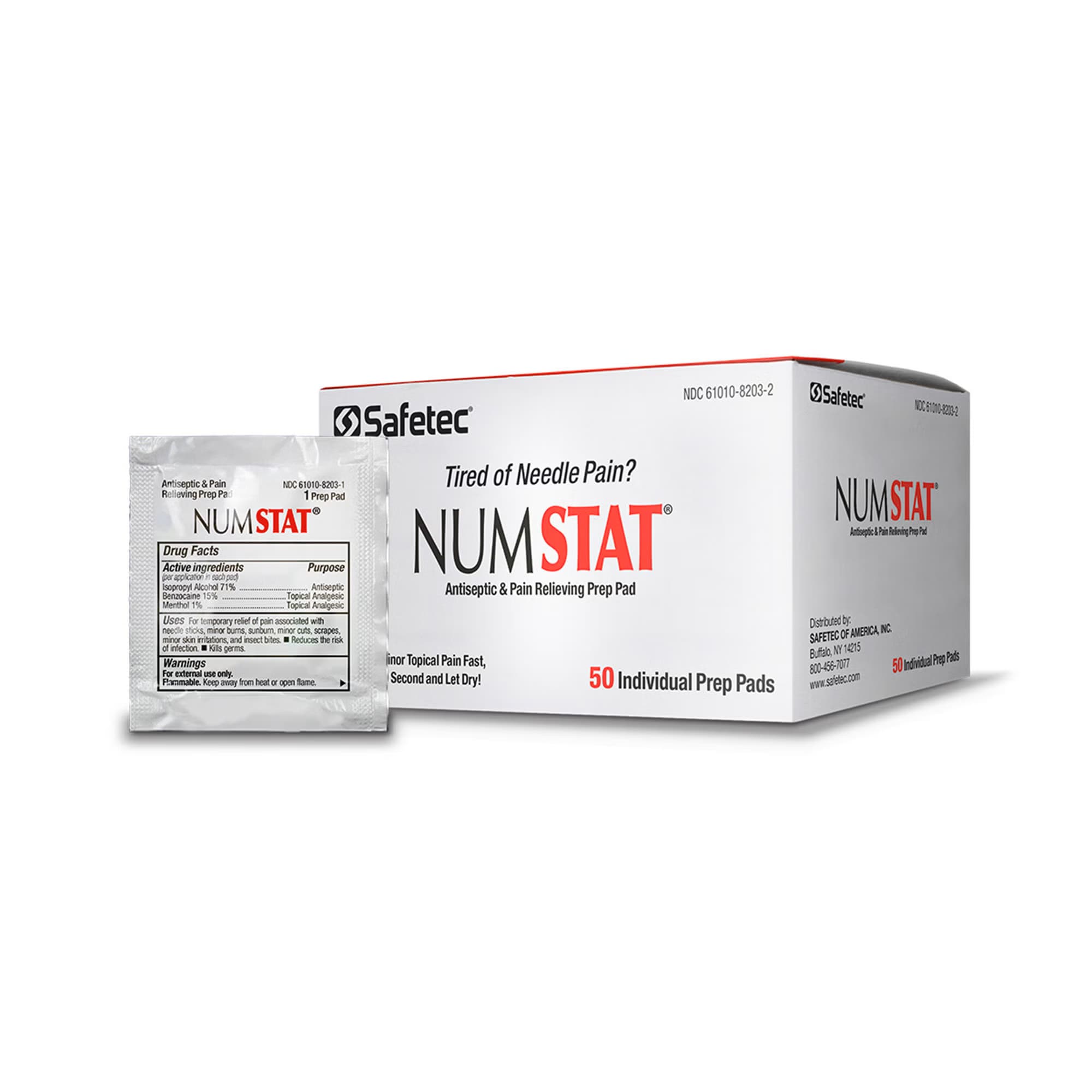 Safetec Numstat Antiseptic & Pain Releiving Prep Pads, 1.13 x 2-3/4 Inch - Case of 1000 - Image 1