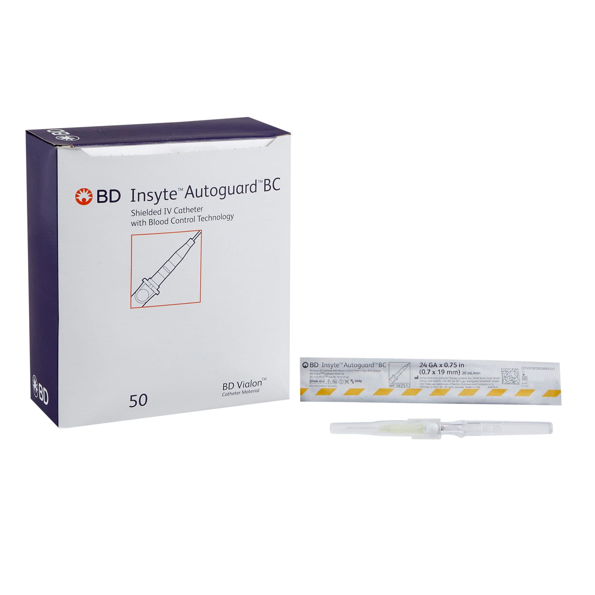 BD Insyte Autoguard Peripheral IV Catheter, Yellow, 24 Gauge, 0.75 Inch - Case of 200 - Image 1