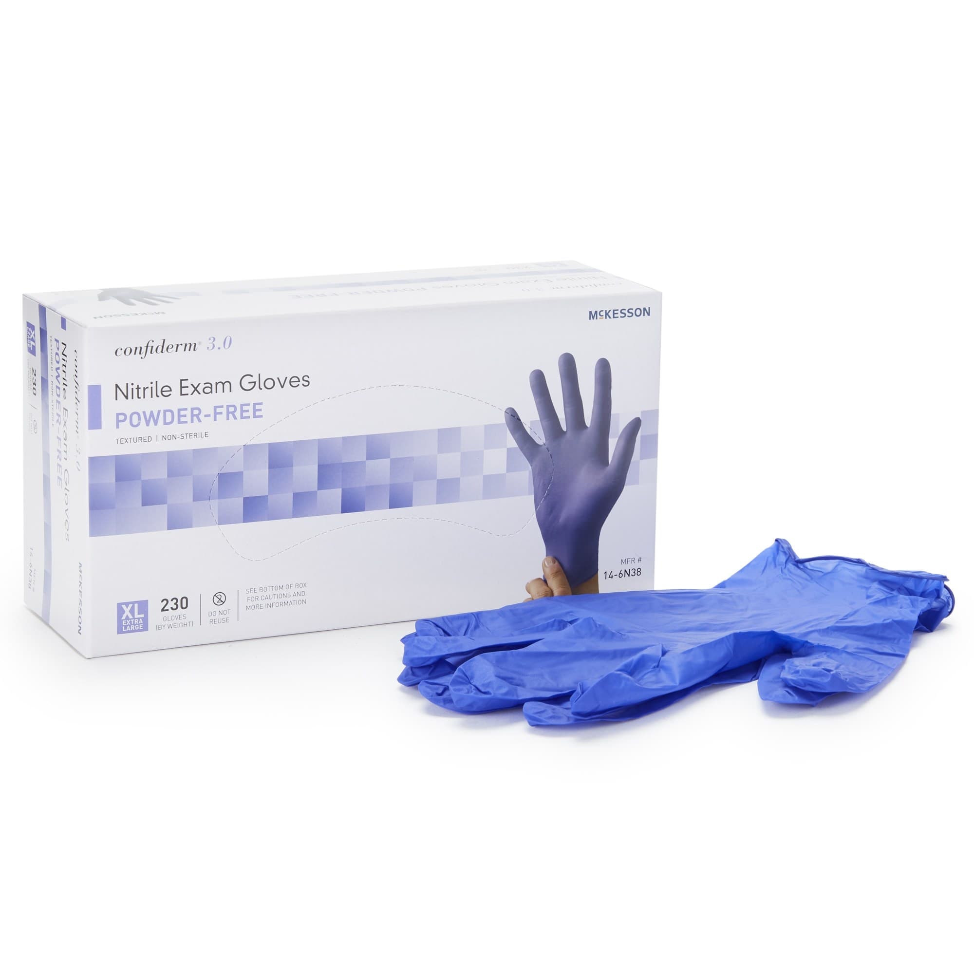 McKesson Confiderm 3.0 Nitrile Powder Free Exam Gloves, Blue, X-Large - Box of 230 - Image 1