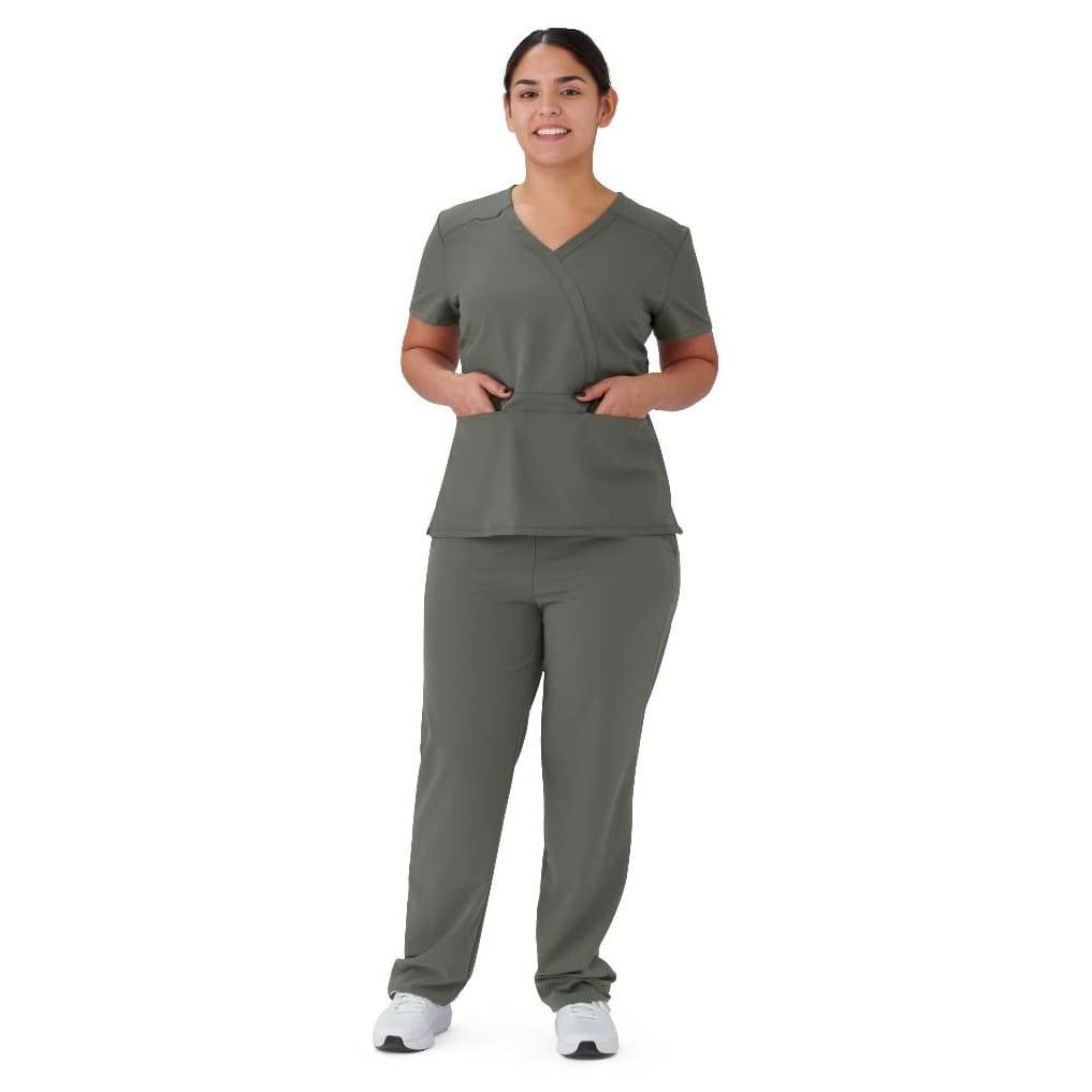 Medline Brooklyn AVE Women's Scrub Top, Mock Wrap, Olive Green, 3XLarge - Each - Image 1