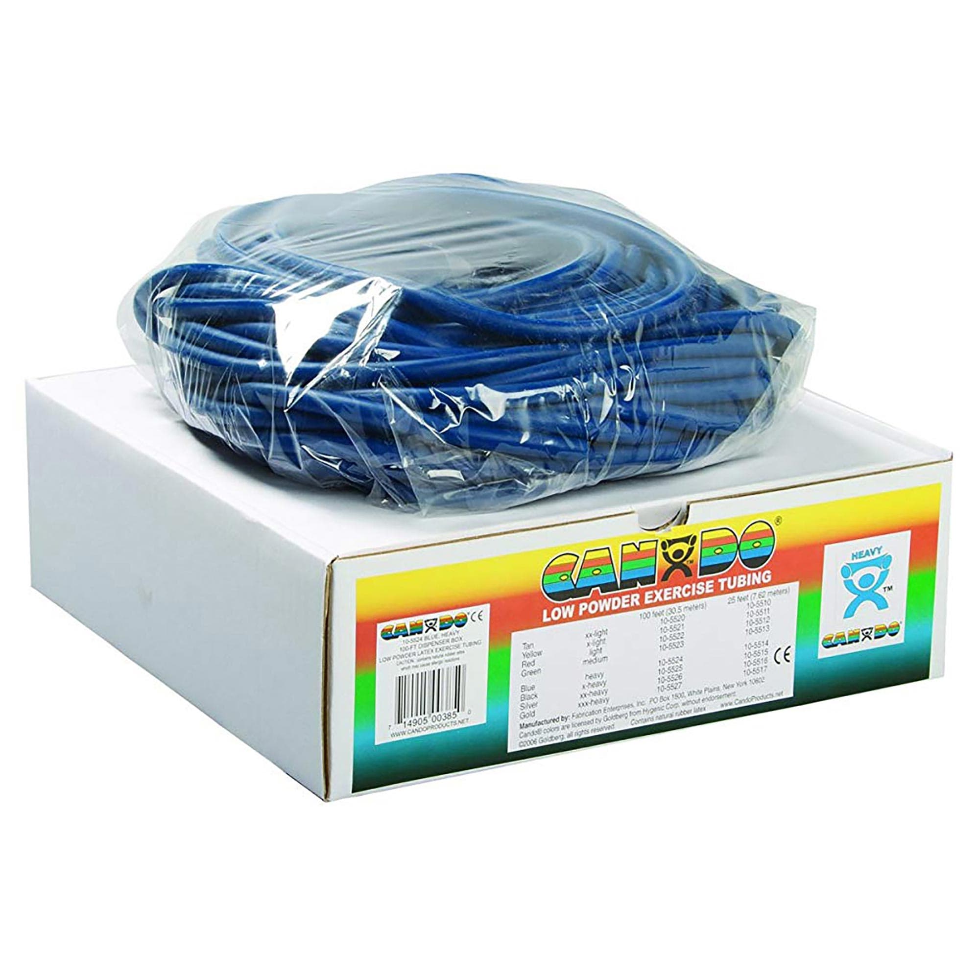 CanDo Latex Exercise Tubing, 100 Feet Dispenser Roll, Blue, Heavy - Image 1