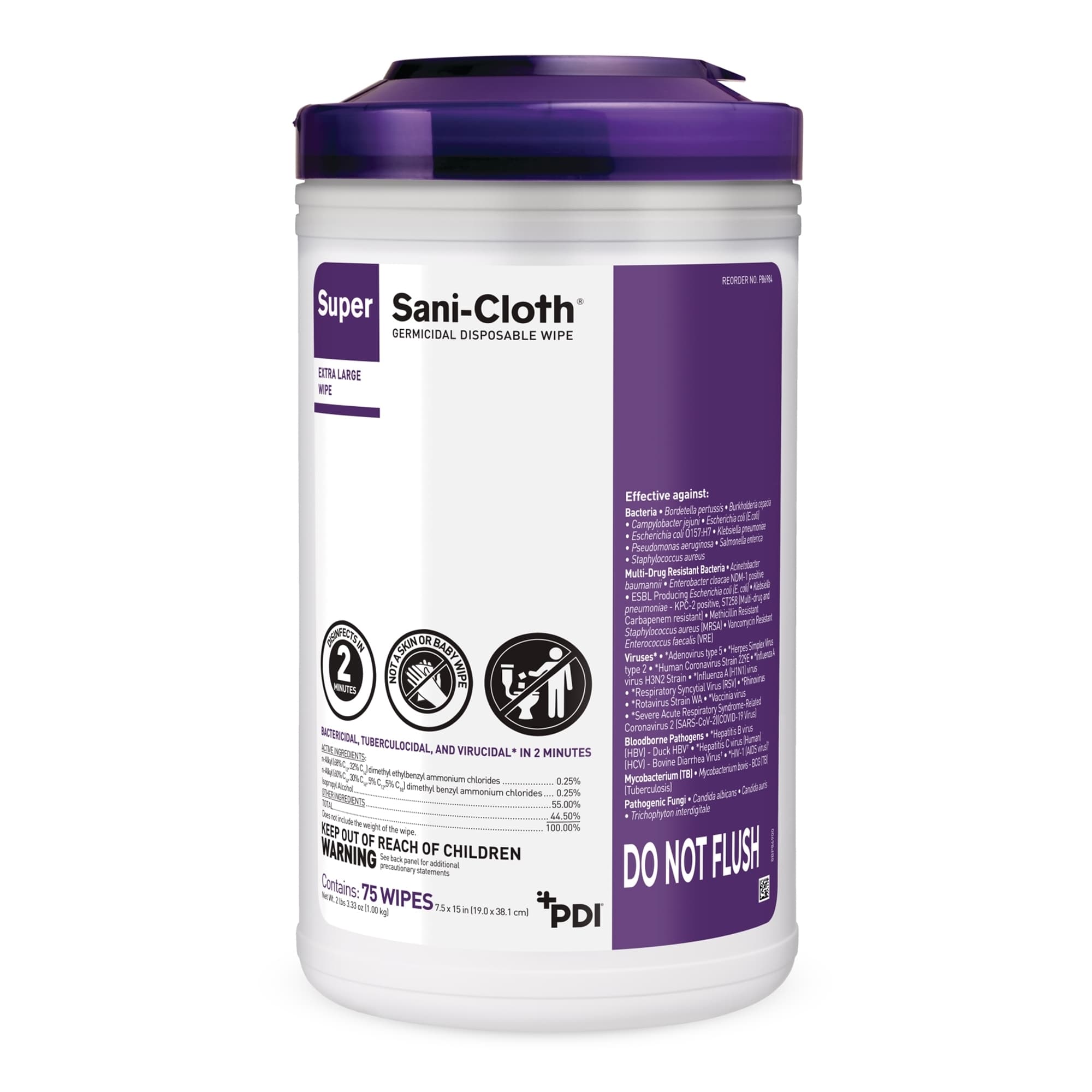Super Sani-Cloth Germicidal Disposable Wipes, Canister, Extra Large - Case of 450 - Image 1