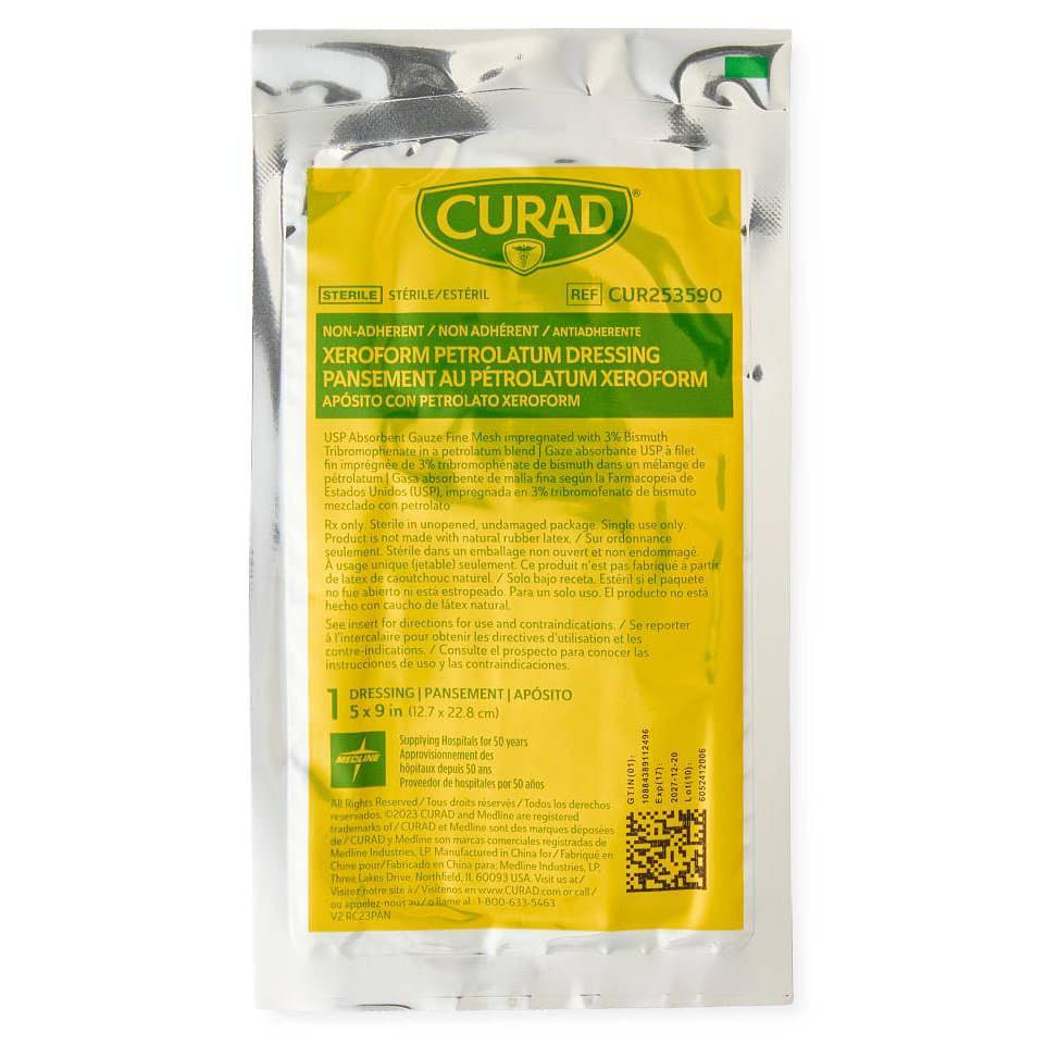 Curad Non Adherent Xeroform Petrolatum Gauze Dressing, 5 x 9 Inch - Each - Image 1