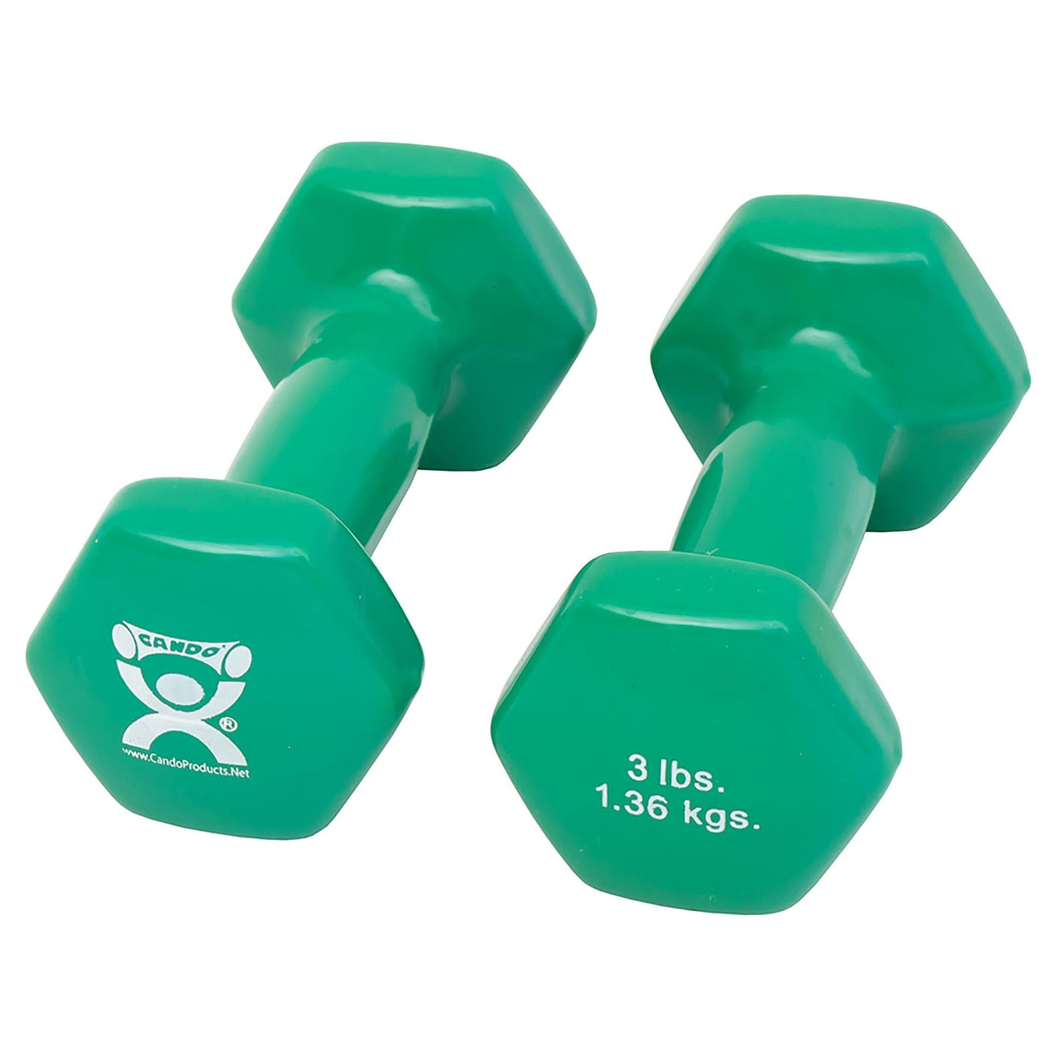 CanDo vinyl coated dumbbell, Green, 3 Lb - Pair - Image 1