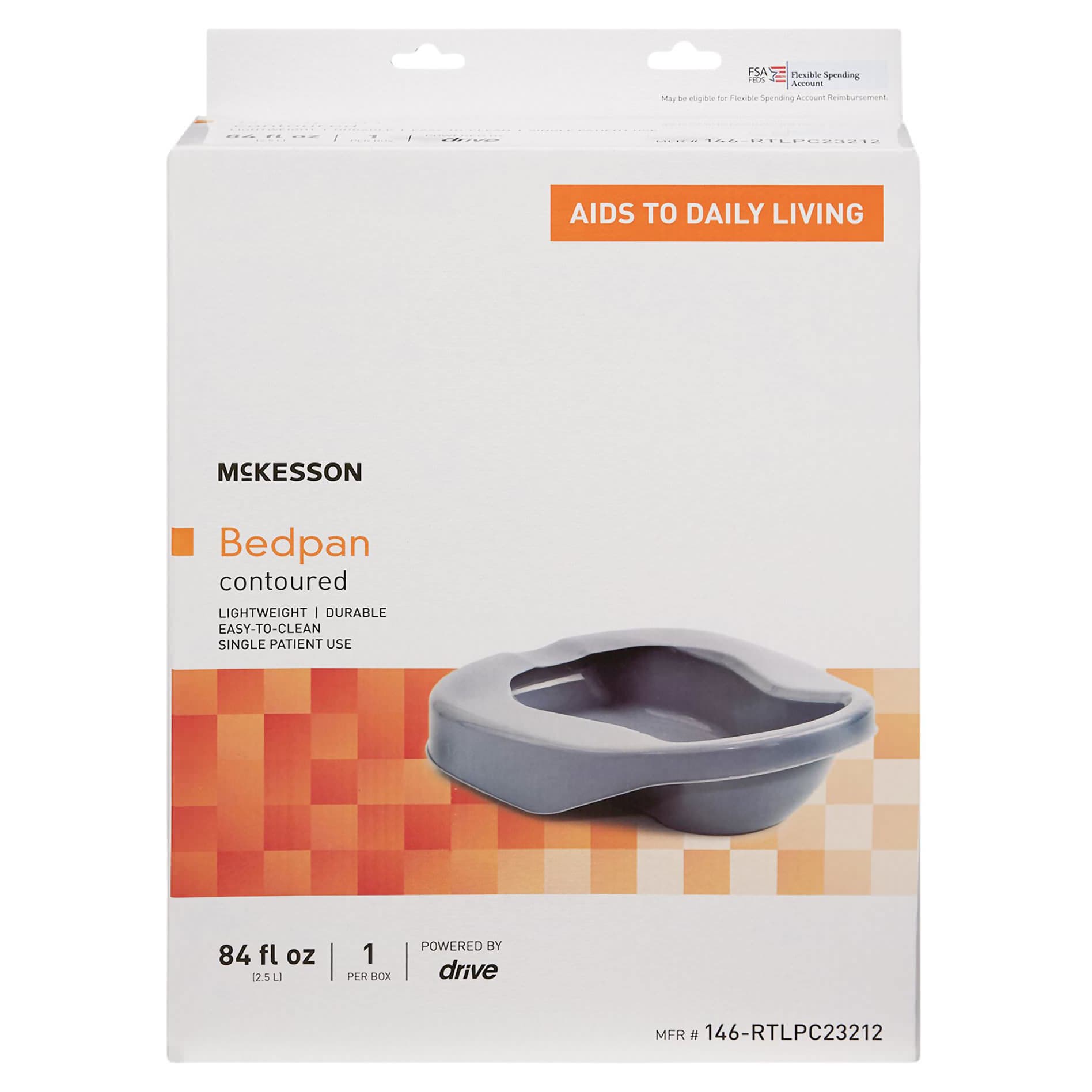 McKesson Contoured Bedpan Gray 16.25 L x 12 W x 4.25 H Inch Unisex Single Patient Use - Image 2