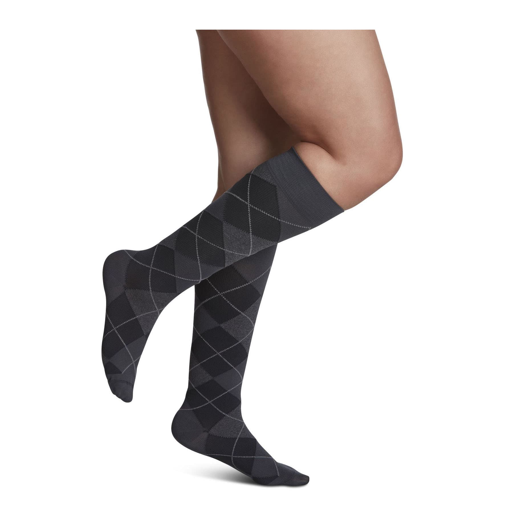 Sigvaris Women's Style Microfiber Patterns Calf High Compression Socks, 20-30mmHg , Small-Long, Graphite Argyle - Pair - Image 1