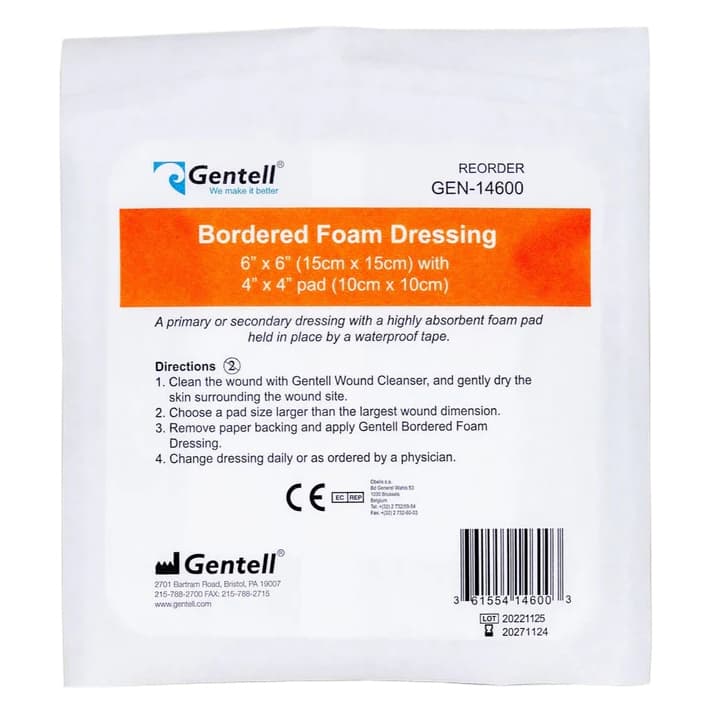 Gentell Bordered Foam Dressing, 6 x 6 Inch - Each - Image 1