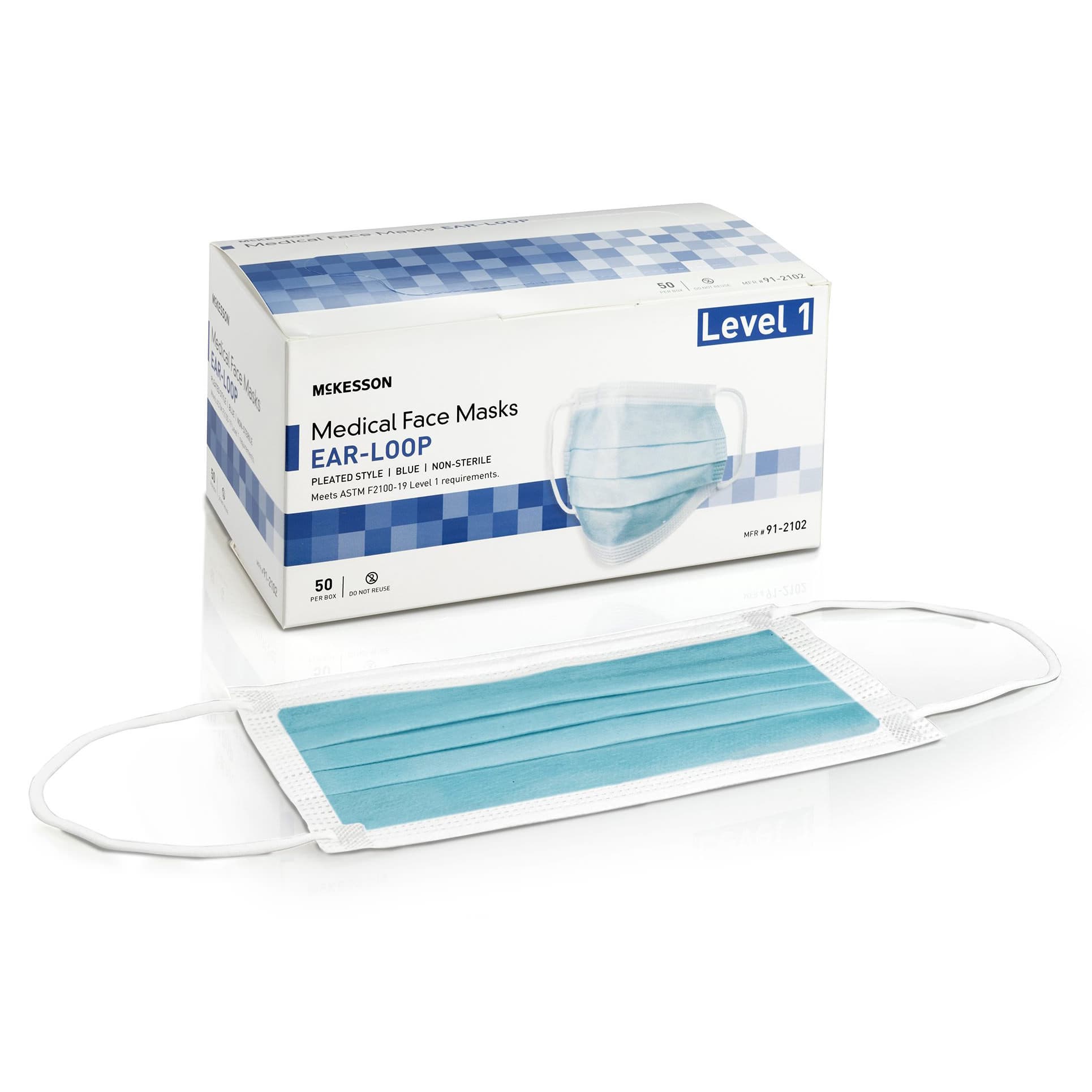 McKesson ASTM Level 1 Earloop Procedure Mask, Blue - Case of 500 - Image 1