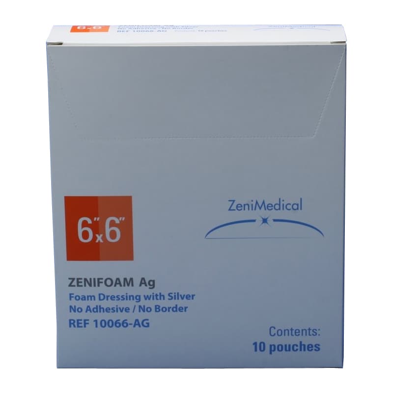 ZeniFoam Ag Polyurethane Foam Dressing with Silver, 6 x 6 Inch - Box of 10 - Image 1
