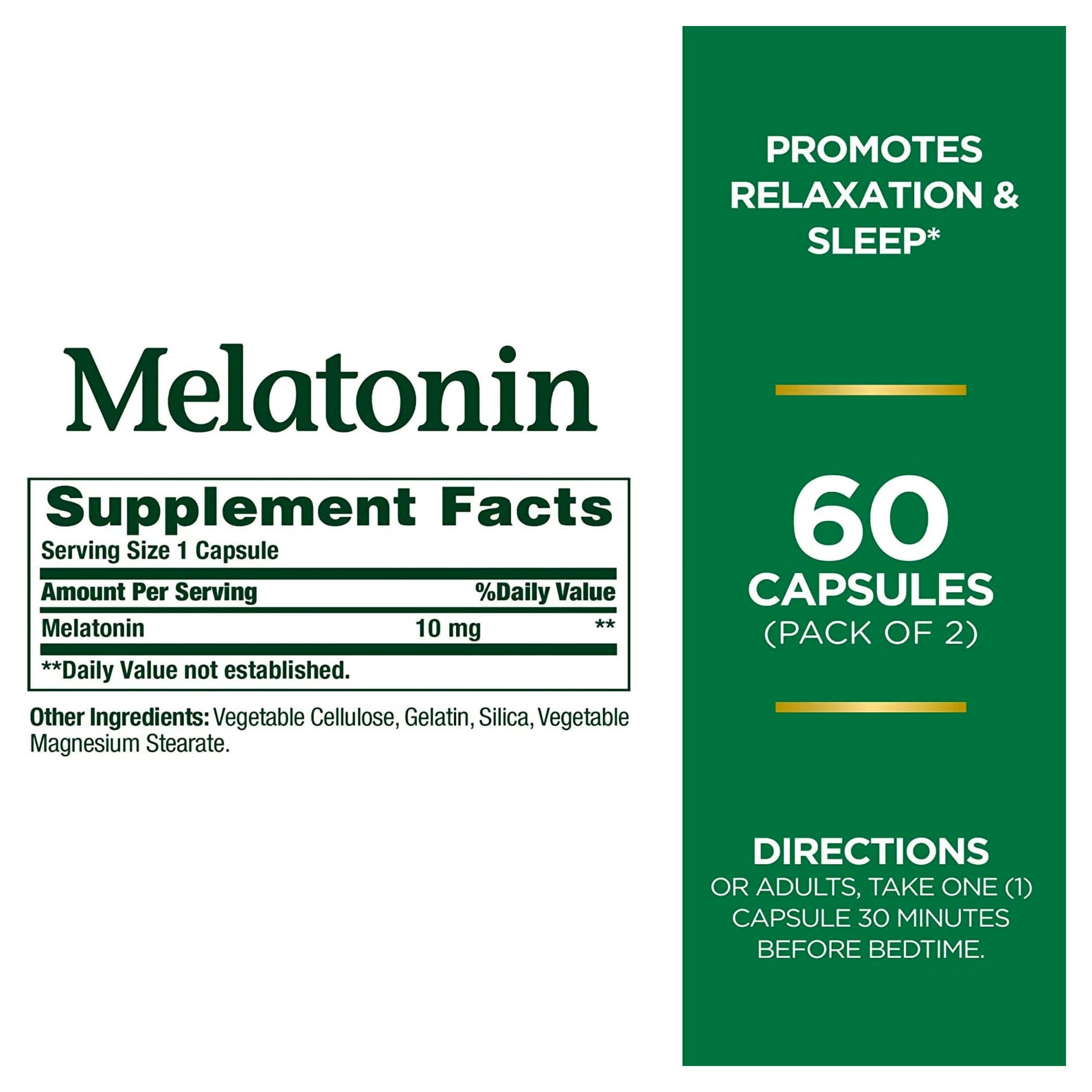 Nature's Bounty Natural Sleep Aid Melatonin Capsules, 10 mg - Bottle of 60 - Image 2