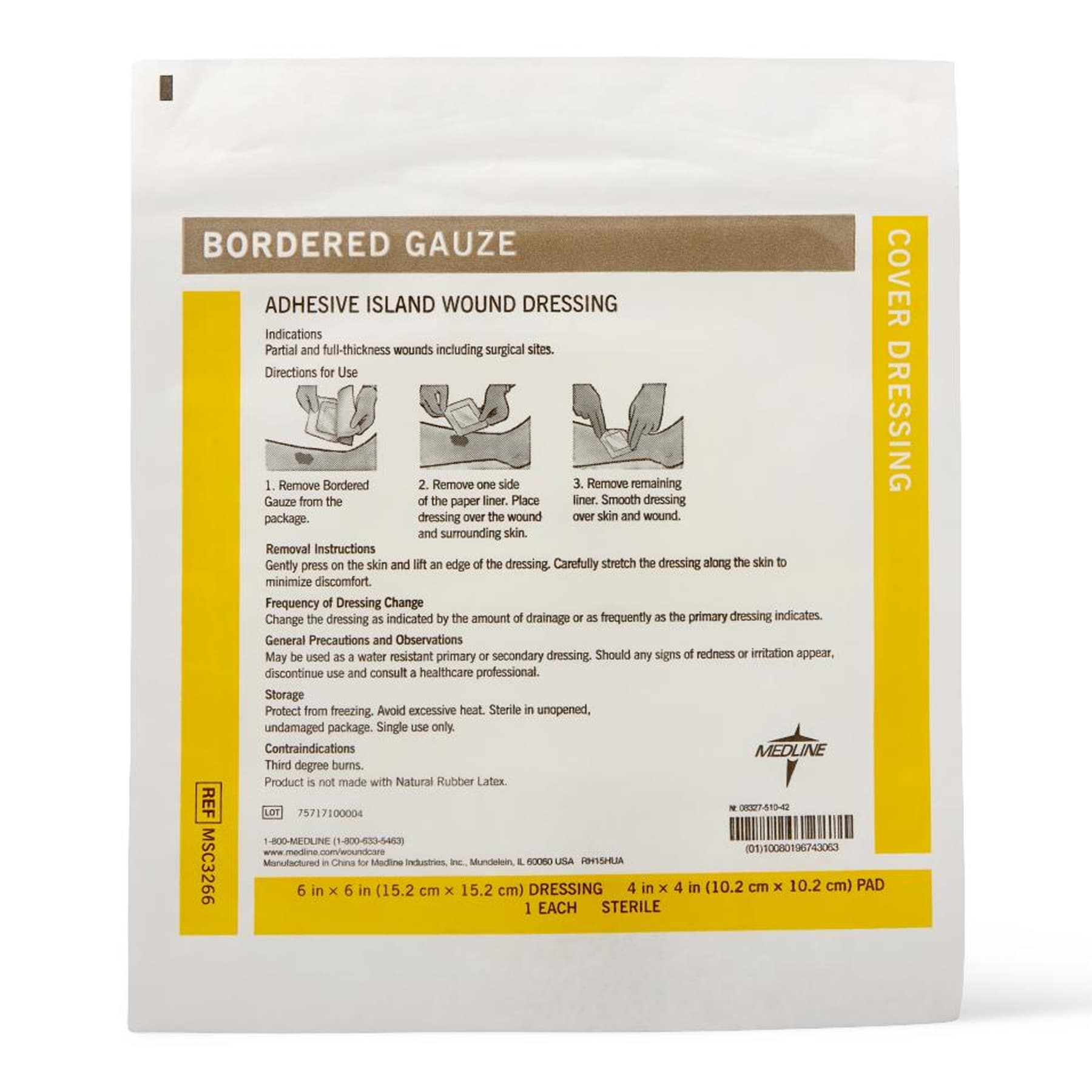 Medline Adhesive Dressing, White, 6 x 6 Inch, Square, Nonwoven, Sterile - Image 1