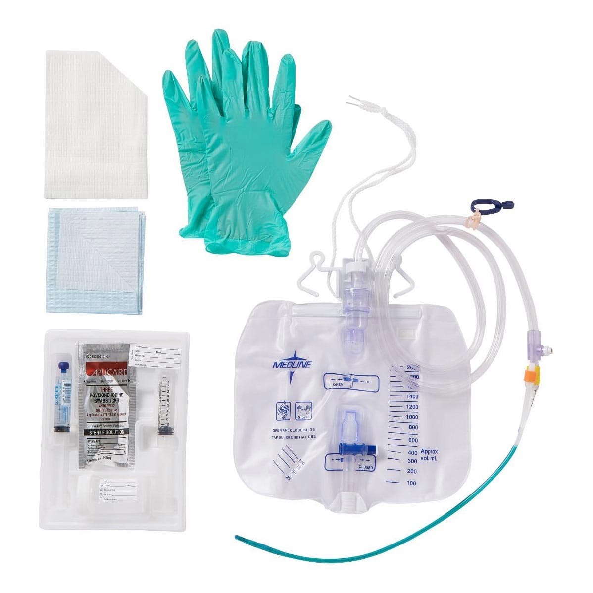 Medline Silvertouch 2-Way Closed System 100% Silicone Foley Catheter Tray 16Fr 5cc 2000mL Bag