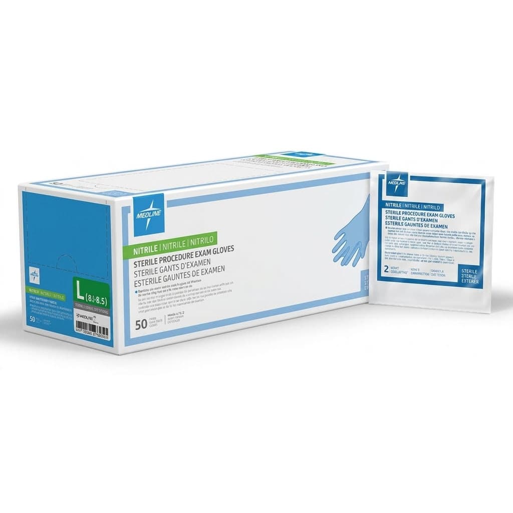 Medline Sterile Powder-Free Nitrile Exam Glove, Large - Box of 50 - Image 1