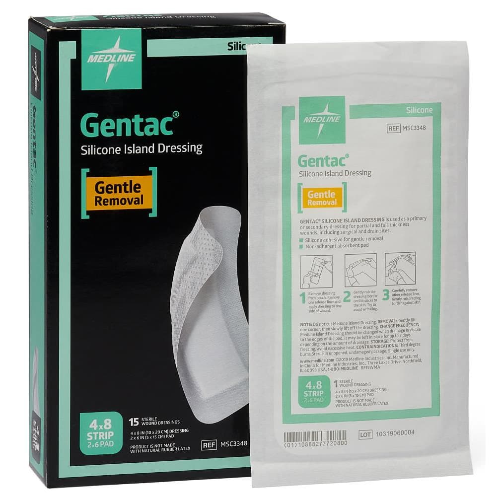 Gentac Silicone Adhesive Island Wound Dressing, 4 x 8 Inch - Case of 150 - Image 1