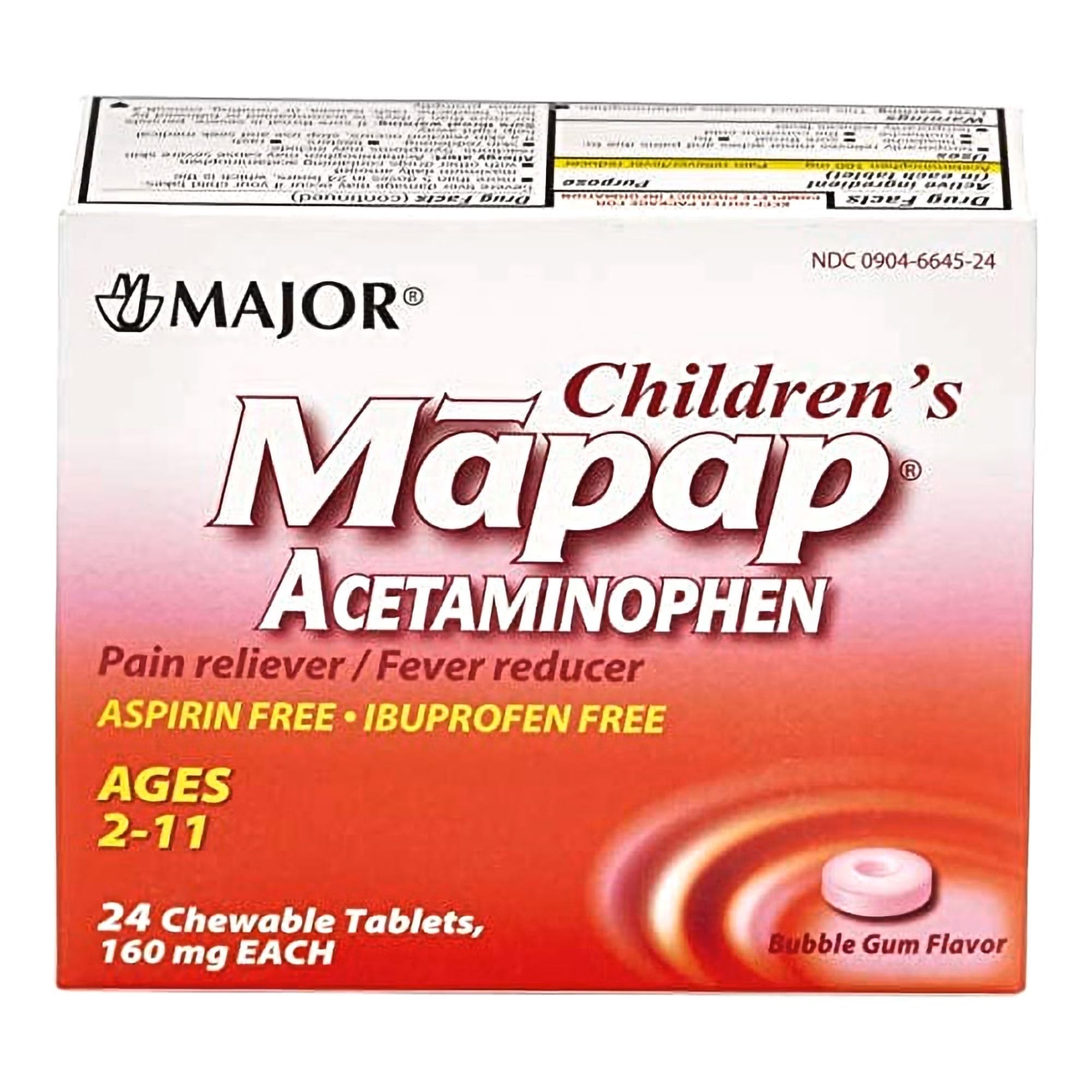 Mapap Children's Pain Relief Chewable Tablet, Bubble Gum Flavor - Box of 24 - Image 1