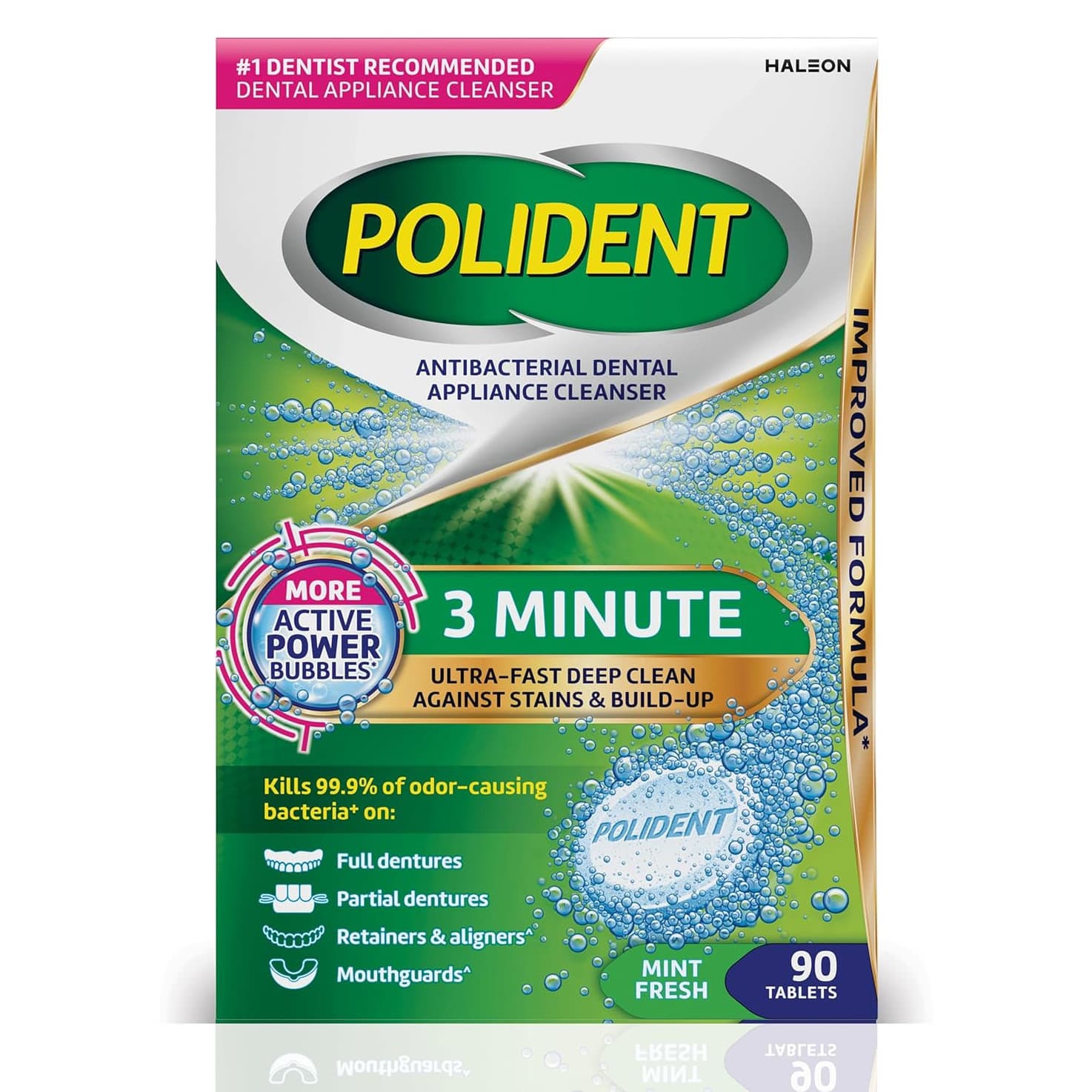 Polident 3 Minute Antibacterial Dental Appliance Cleanser Tablets - Box of 90 - Image 1