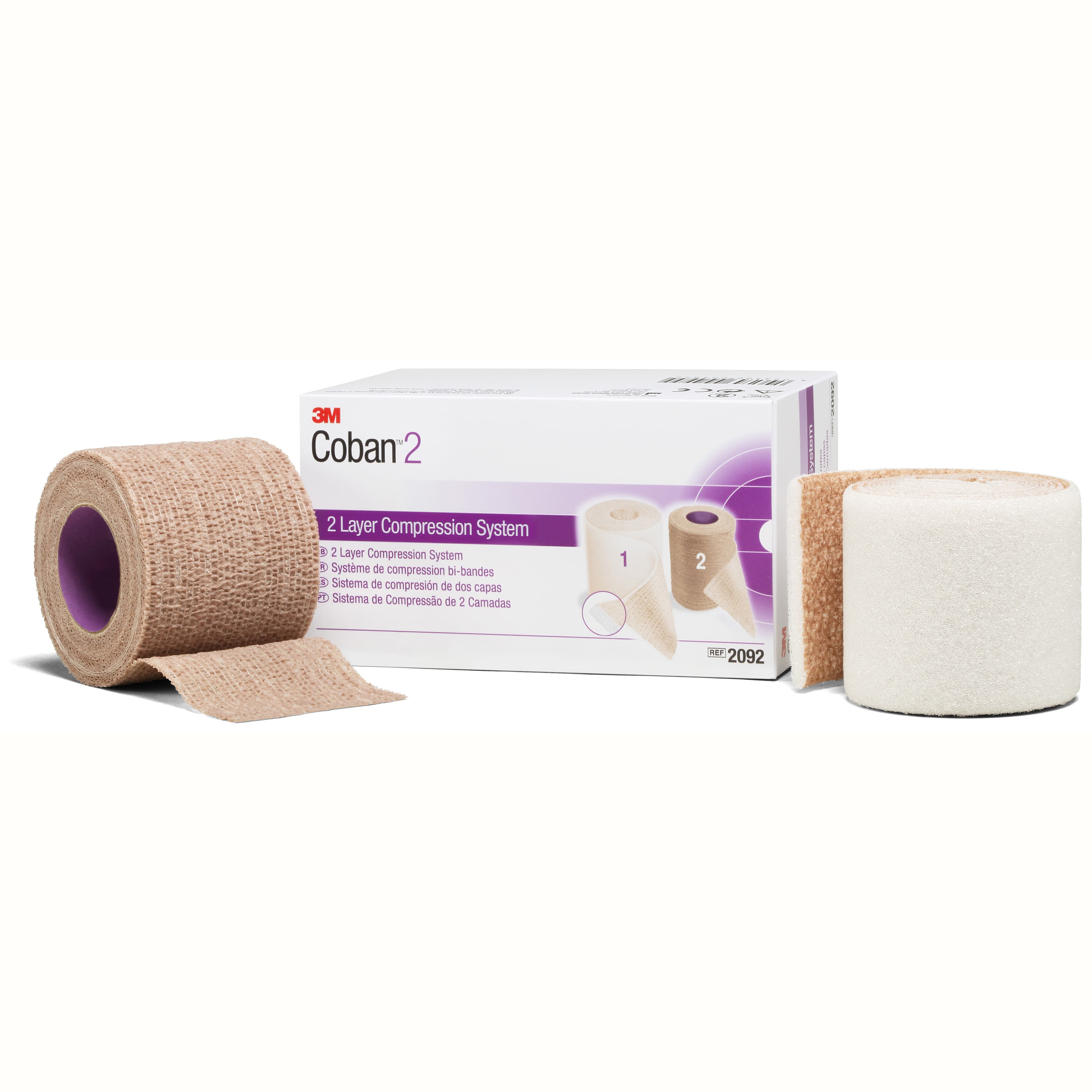 3M Coban 2 Layer Compression Bandage, 2" x 1-3/10 Yard, 2" x 3 Yard - Case of 8 - Image 1