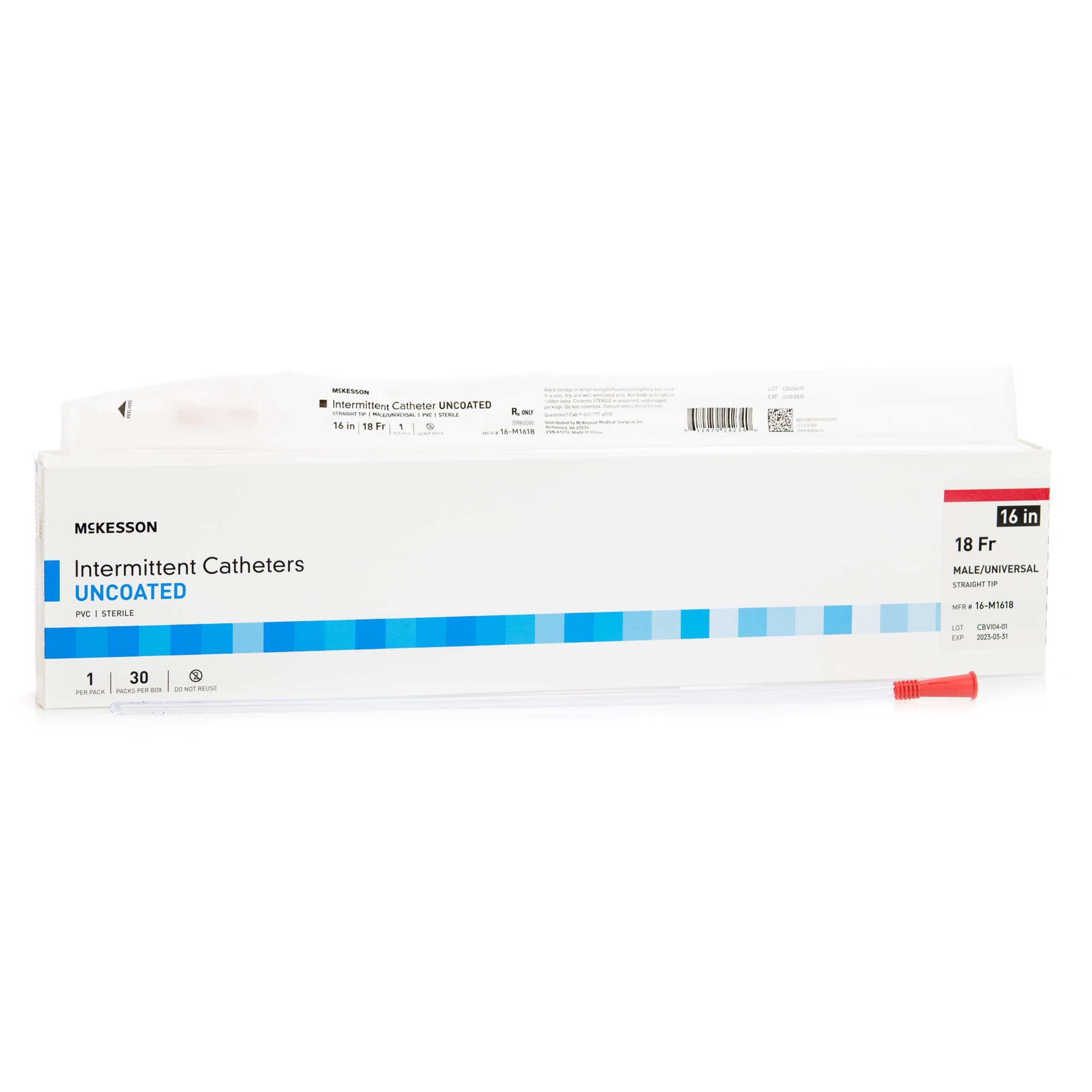 McKesson Uncoated PVC Urethral Catheter, 18 Fr, 16 Inch - Box of 30 - Image 1