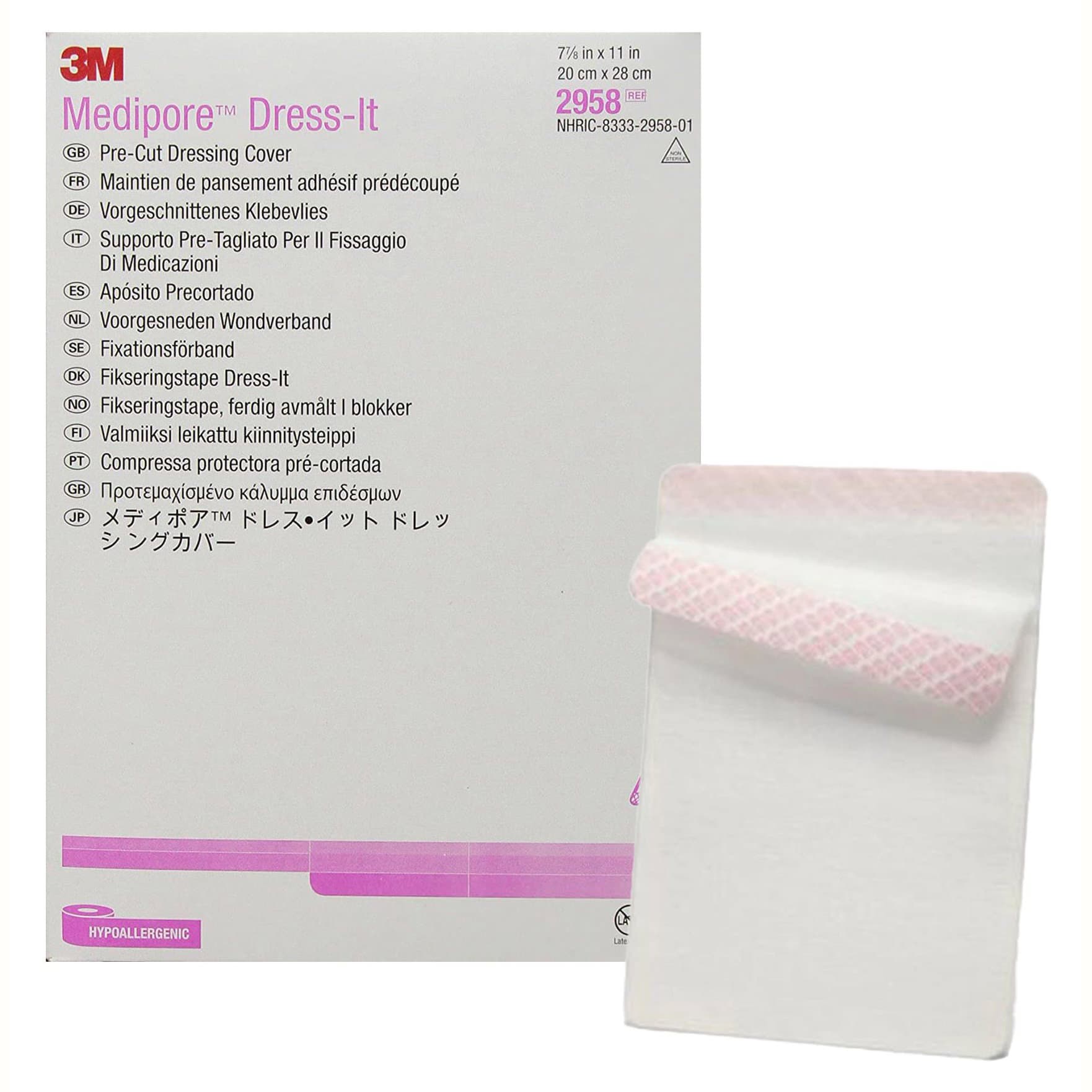 3M Medipore Hypoallergenic Dress-It Pre-Cut Dressing Cover, 7-7/8" x 11" - Box of 25 - Image 1