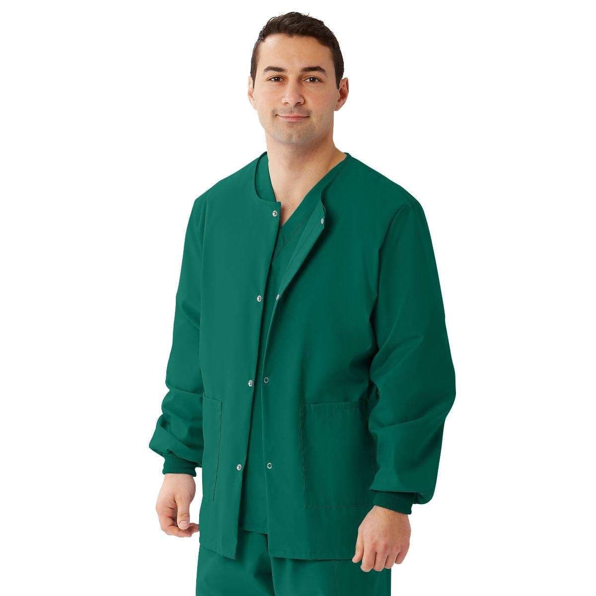 Medline AngelStat Unisex Snap-Front Warm-Up Scrub Jacket, Hunter Green, 3XLarge - Image 1
