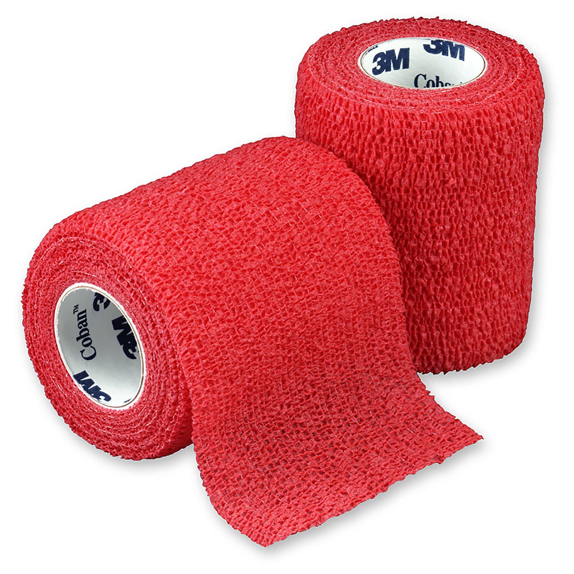 3M Coban Standard Compression Self-Adherent Wrap, NonSterile, Red, 3 Inch x 5 Yard - Case of 24 - Image 1