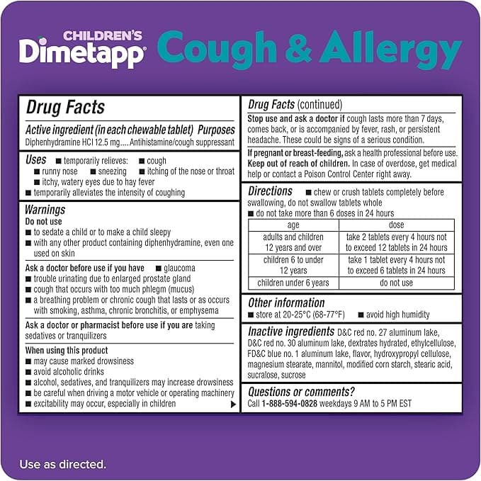 Child's Dimetapp Cough & Allergy Chewable - 24 Count - Image 6